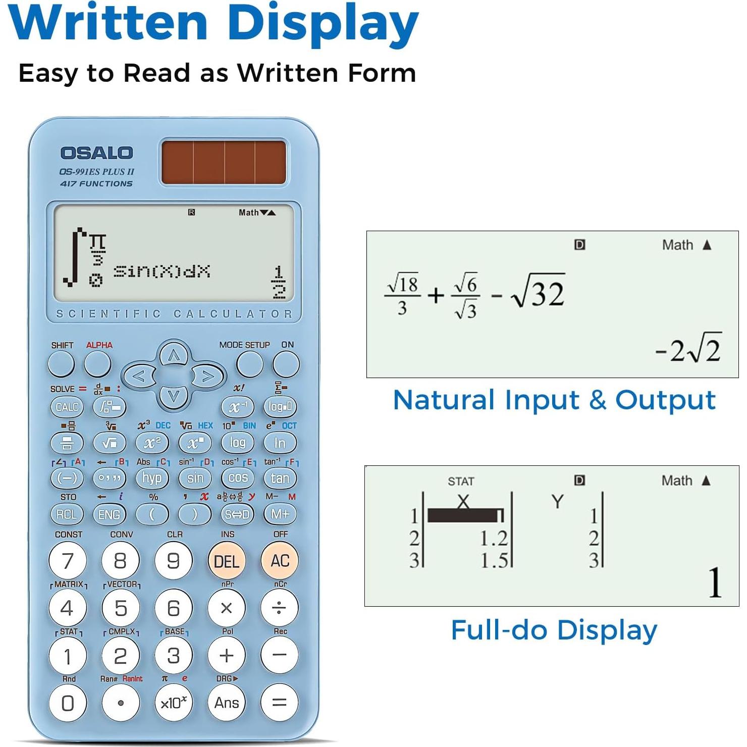 Calculadora Científica OSALO 991ES Plus 417 Funciones Azul