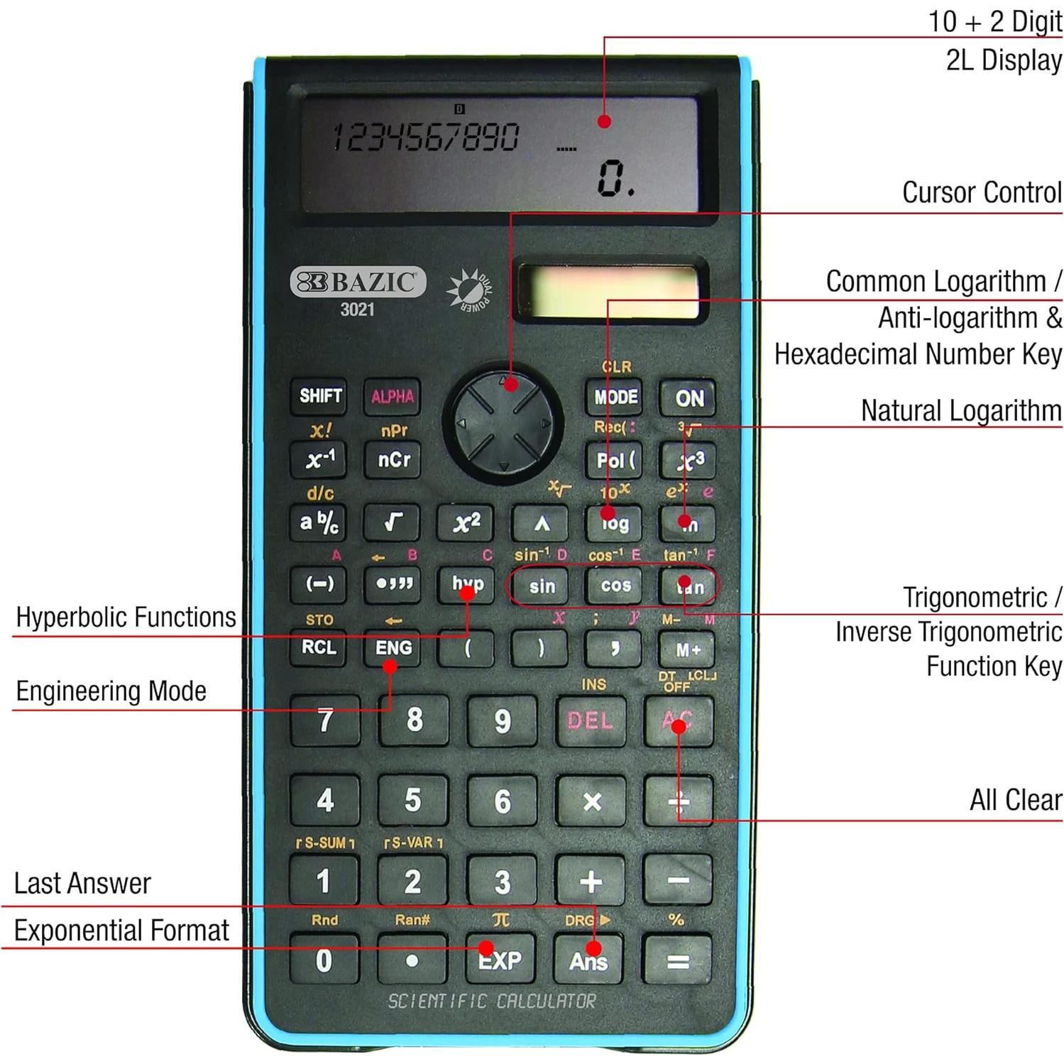 Calculadora Científica BAZIC 240 Funciones Doble Batería Solar