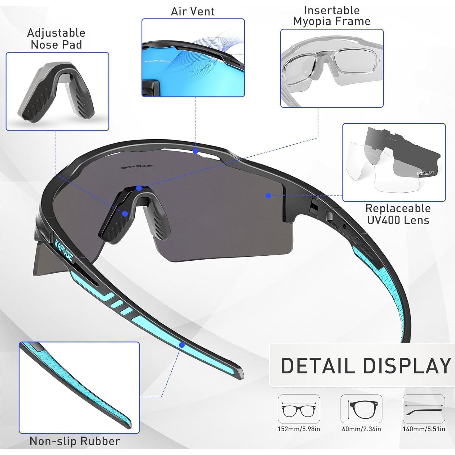Gafas de Ciclismo KAPVOE UV400 con 3 Lentes Reemplazables