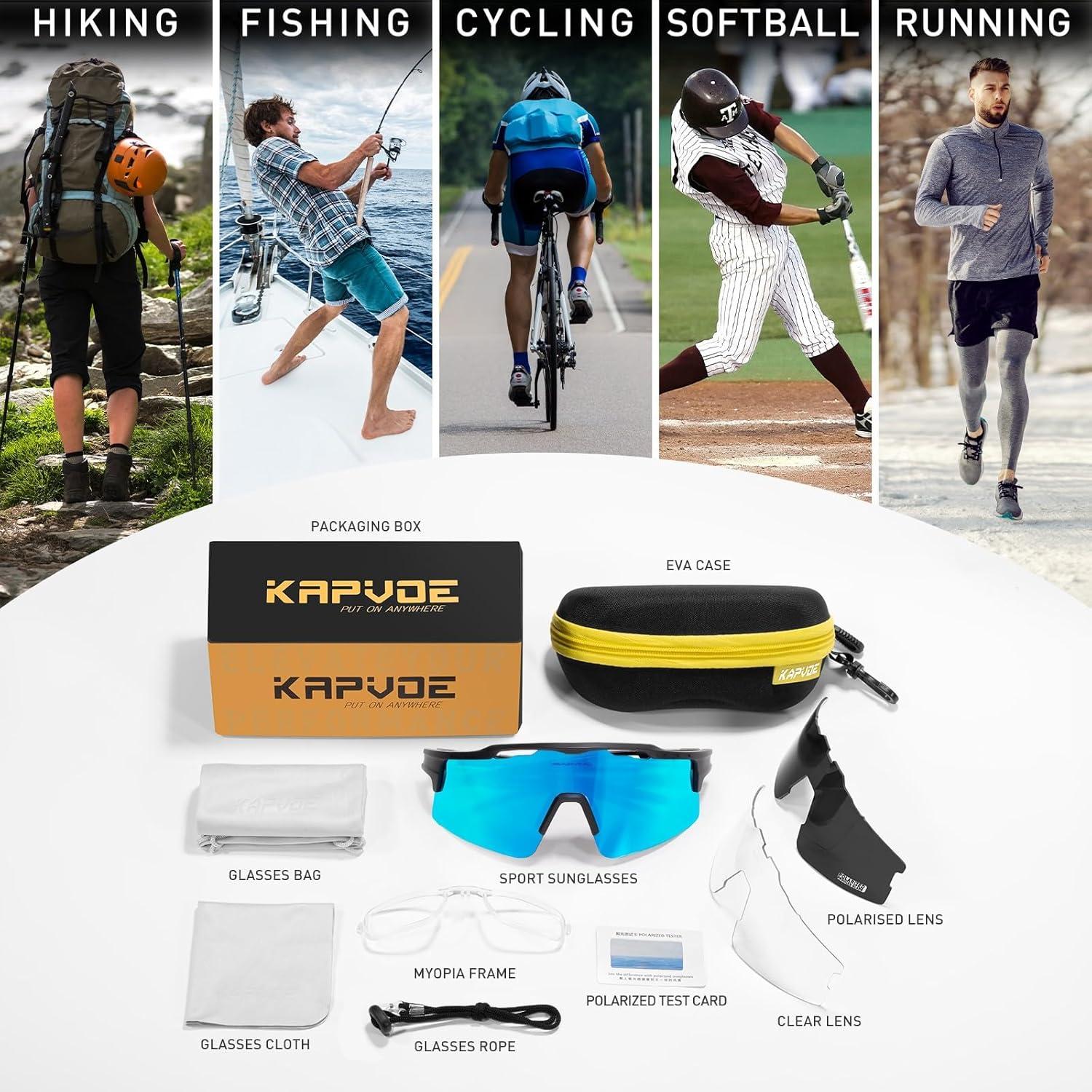 Gafas de Ciclismo KAPVOE UV400 con 3 Lentes Reemplazables