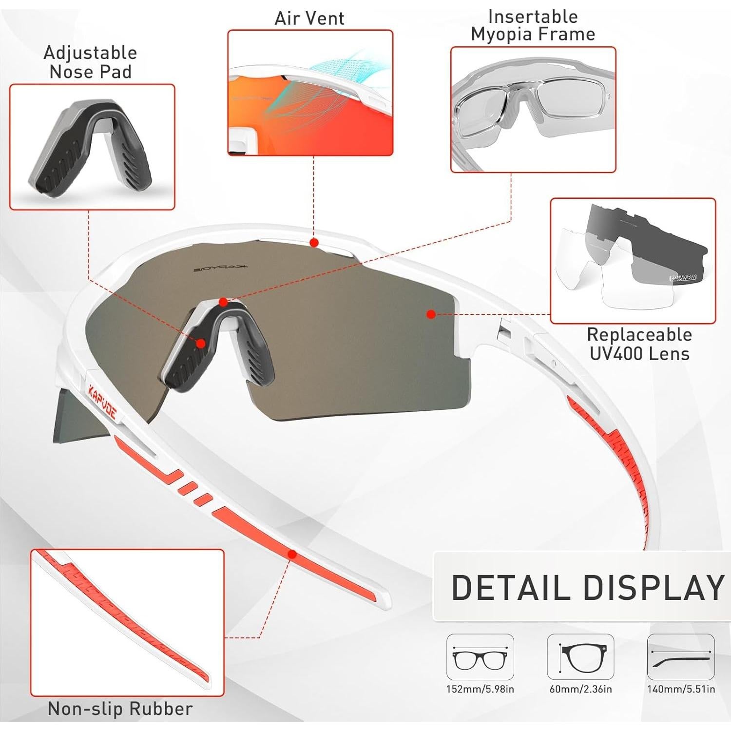Gafas de Ciclismo KAPVOE UV400 con 3 Lentes Reemplazables
