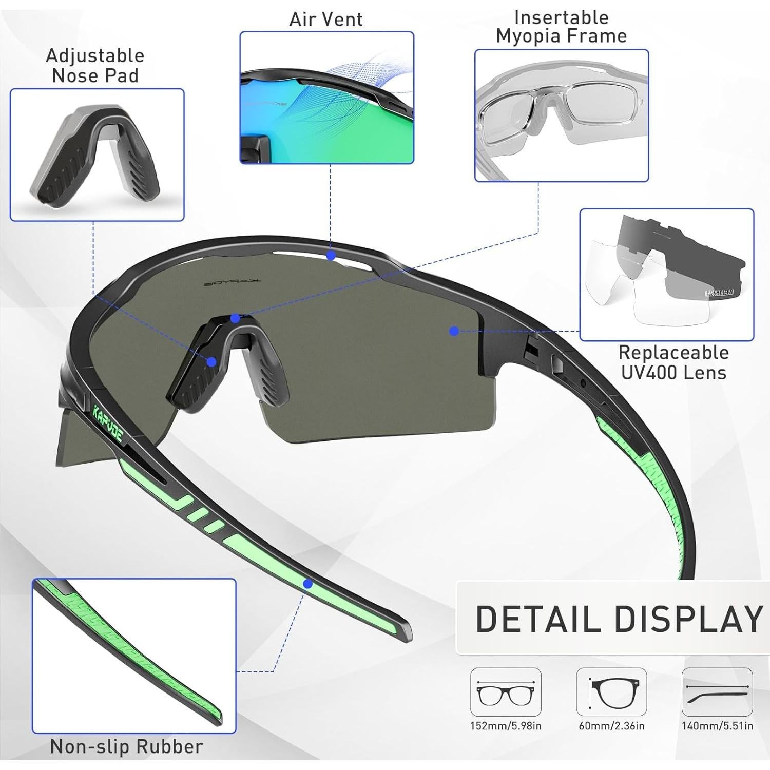 Gafas de Ciclismo KAPVOE UV400 con 3 Lentes Reemplazables