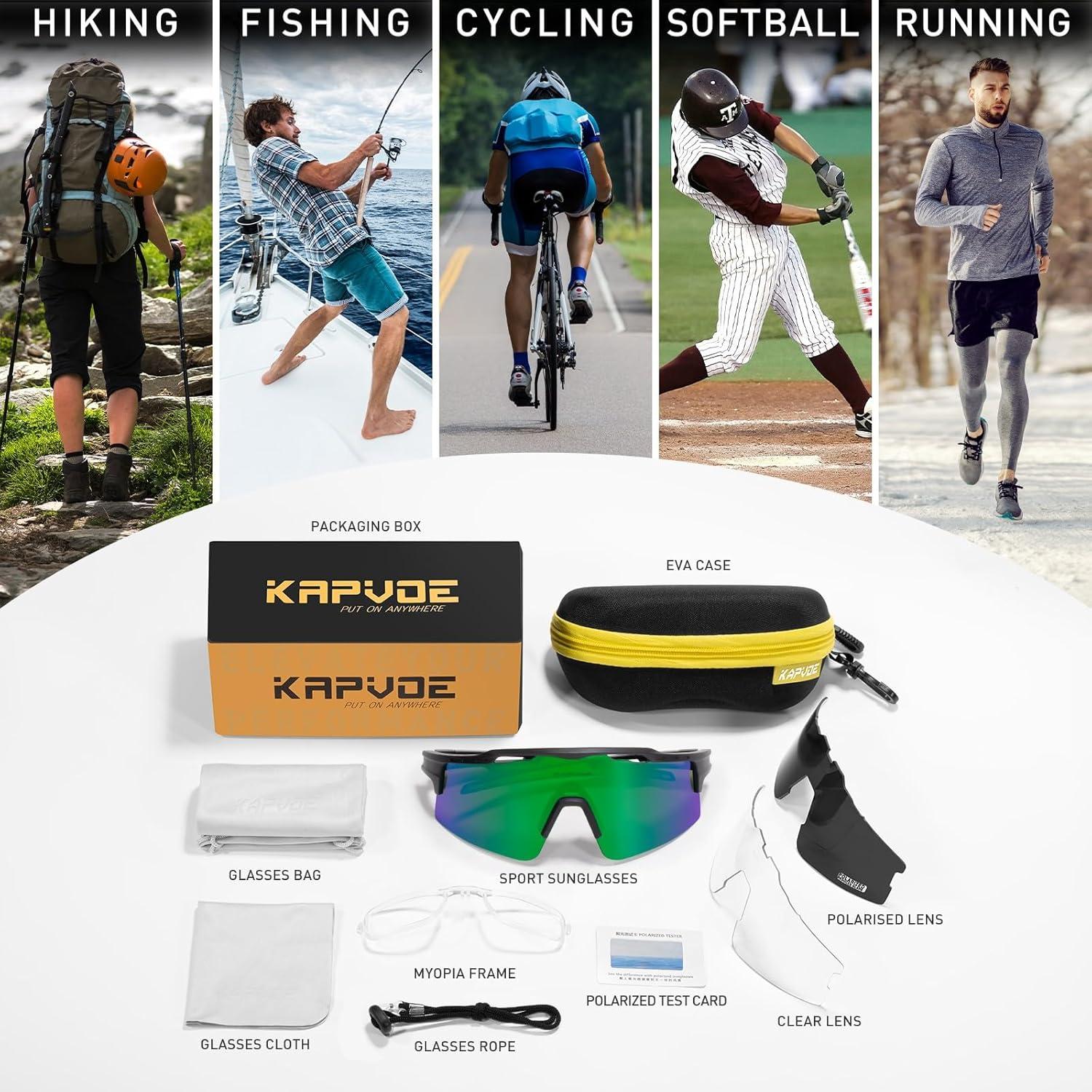 Gafas de Ciclismo KAPVOE UV400 con 3 Lentes Reemplazables