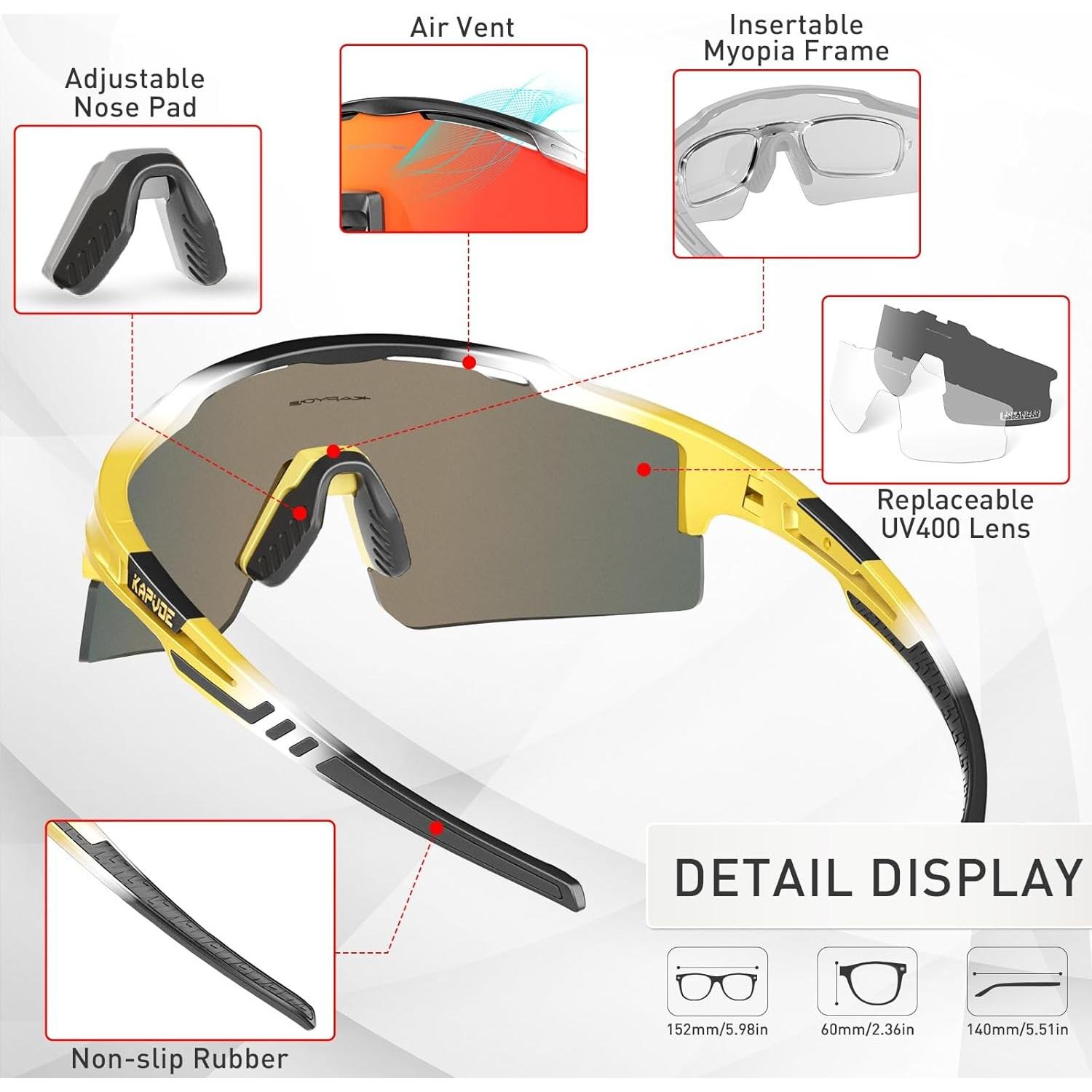 Gafas de Ciclismo KAPVOE UV400 con 3 Lentes Reemplazables