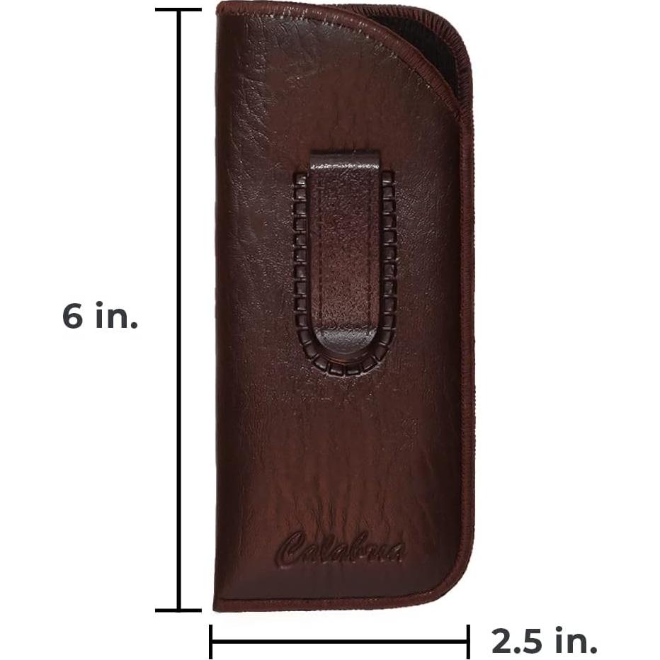 Funda delgada Calabria para gafas con clip de cuero marrón