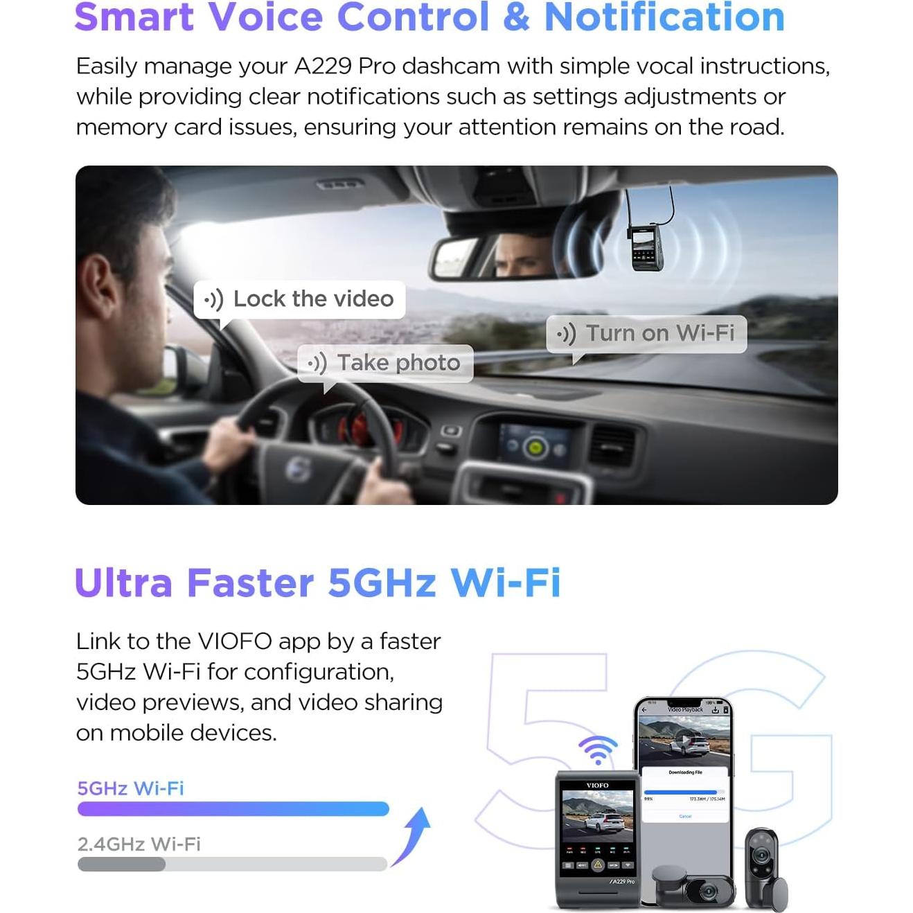 Cámara Dash VIOFO A229 Pro 3CH 4K Triple Automóvil