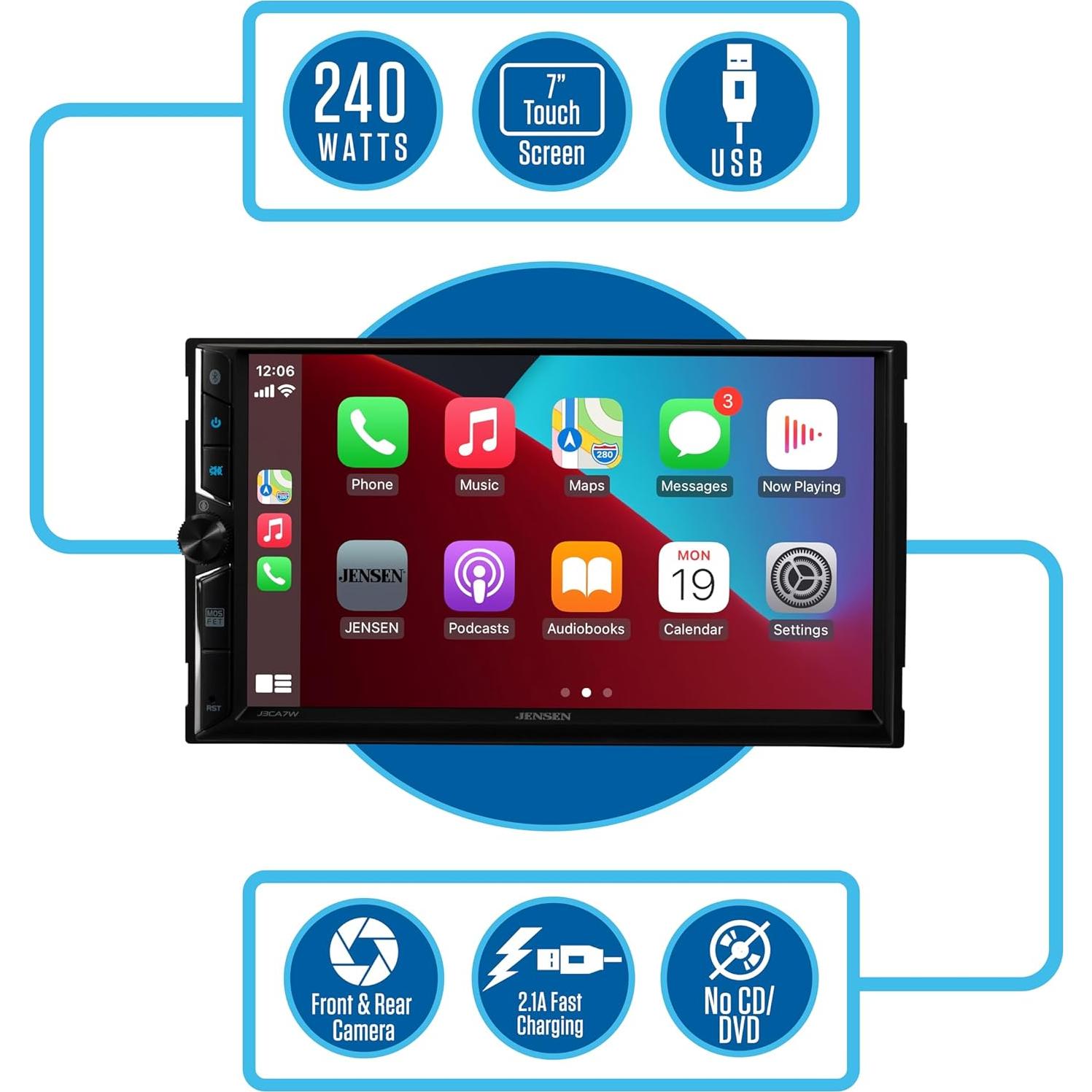 Estéreo de Coche Jensen J3CA7W Doble DIN 7" Bluetooth