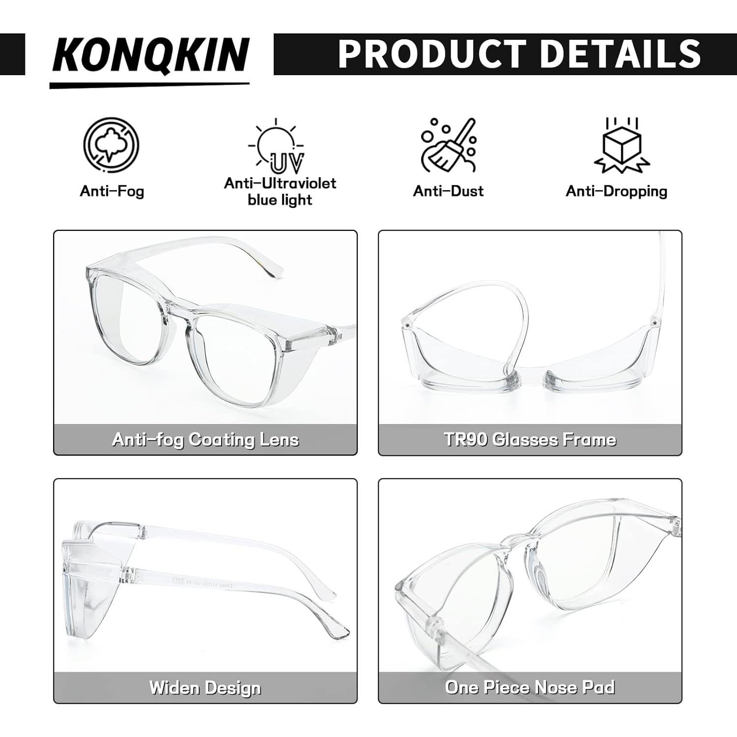 Gafas de Seguridad Konqkin Anti-Niebla y Anti-Luz Azul