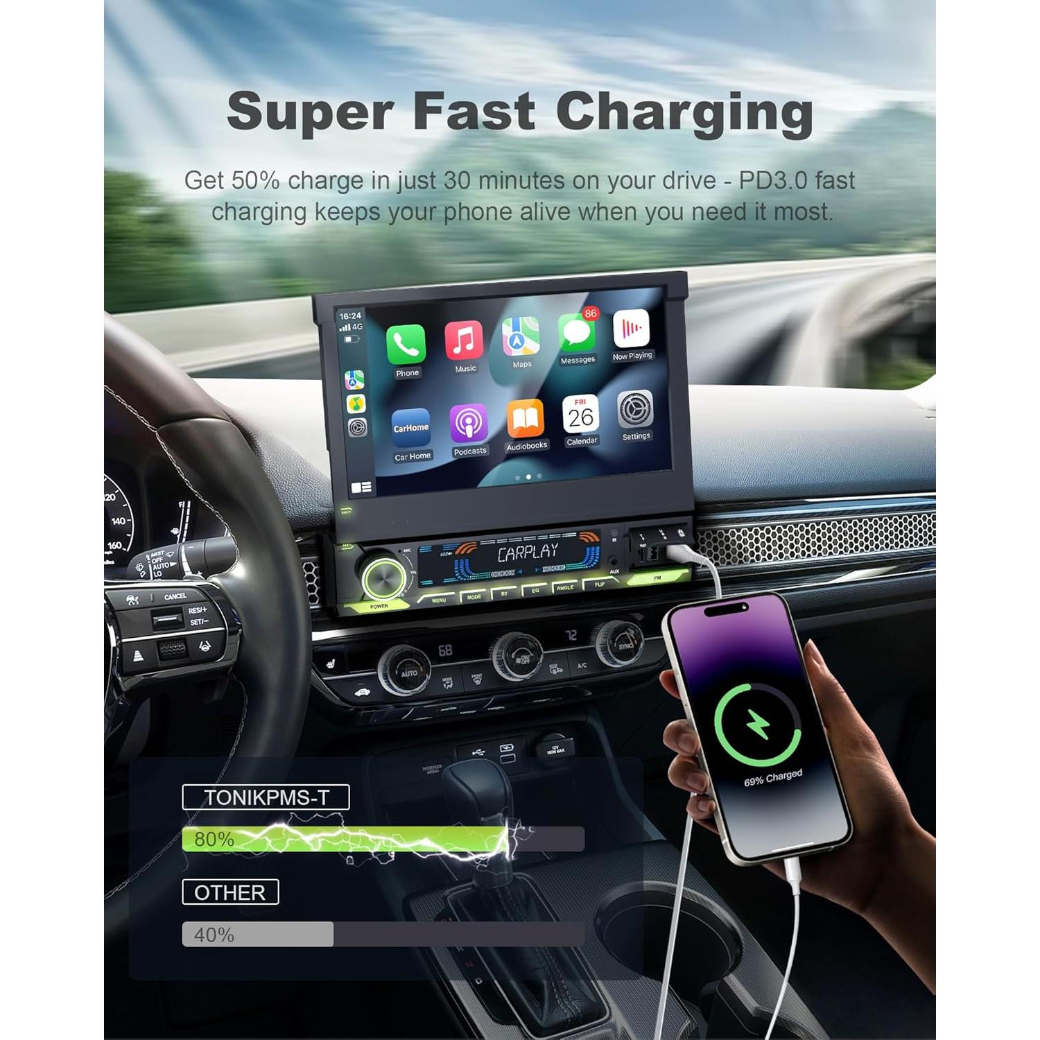 Estéreo de Coche 1 Din TONIKPMS-T con Pantalla 7" HD