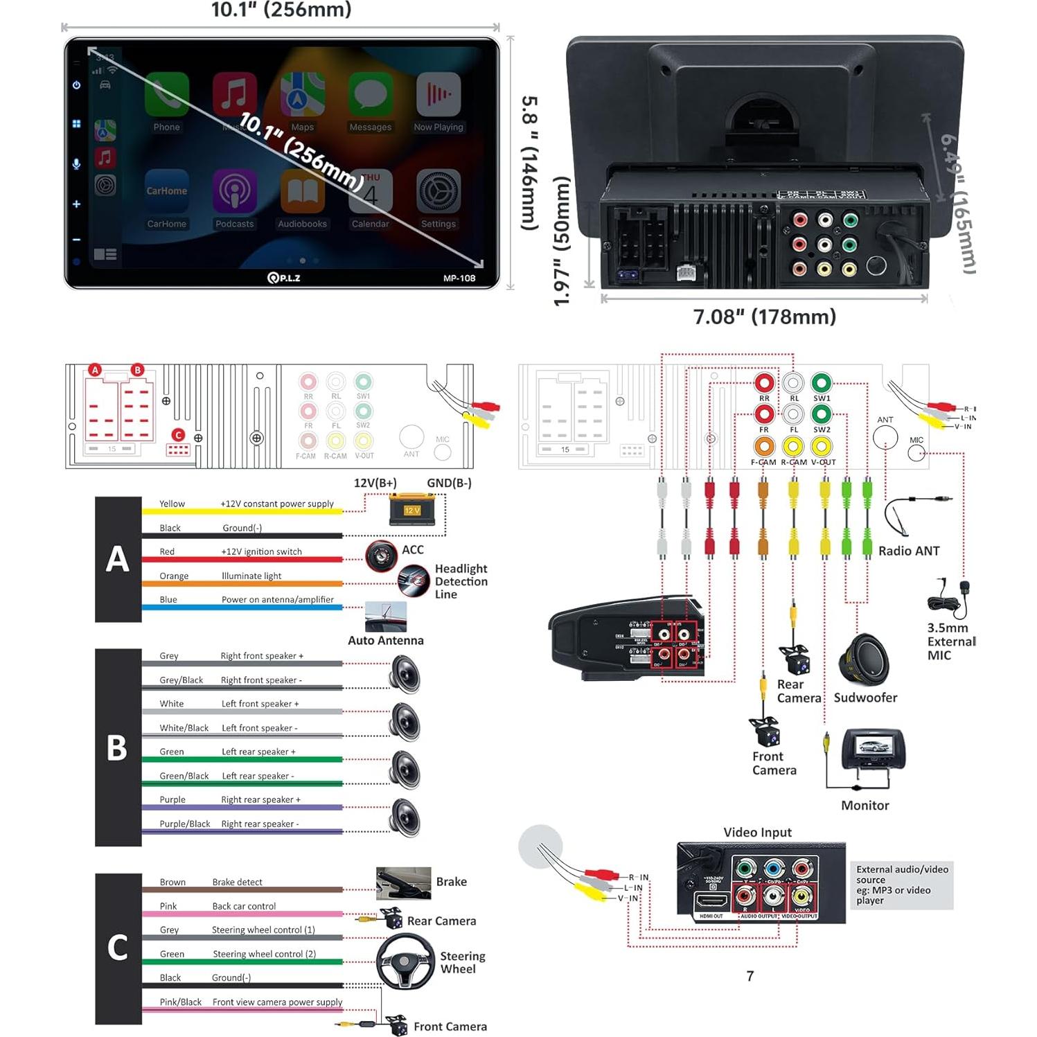 Estéreo de Coche PLZ MP-108 10.1" Pantalla Táctil Bluetooth