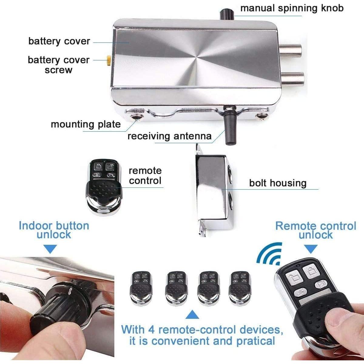 Cerradura Electrónica Ritammi con Control Remoto y Antirrobo