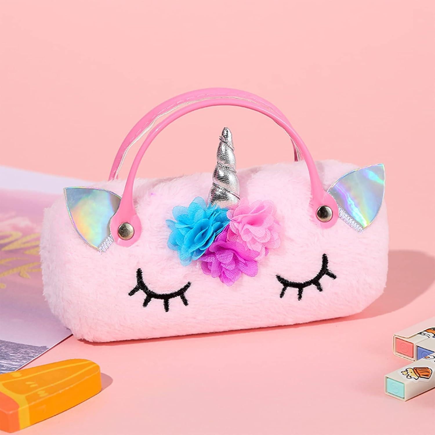 Estuche Duro para Gafas de Peluche Rosa - 16x7x4 cm