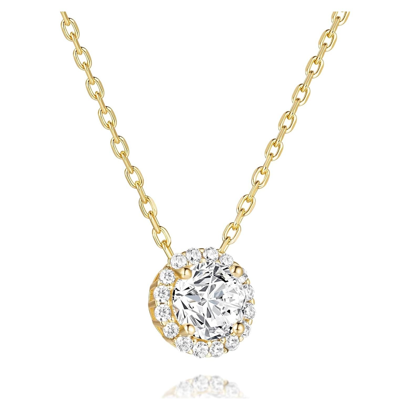 Collar de oro 14K para mujer con cristal 1.5 quilates CZ