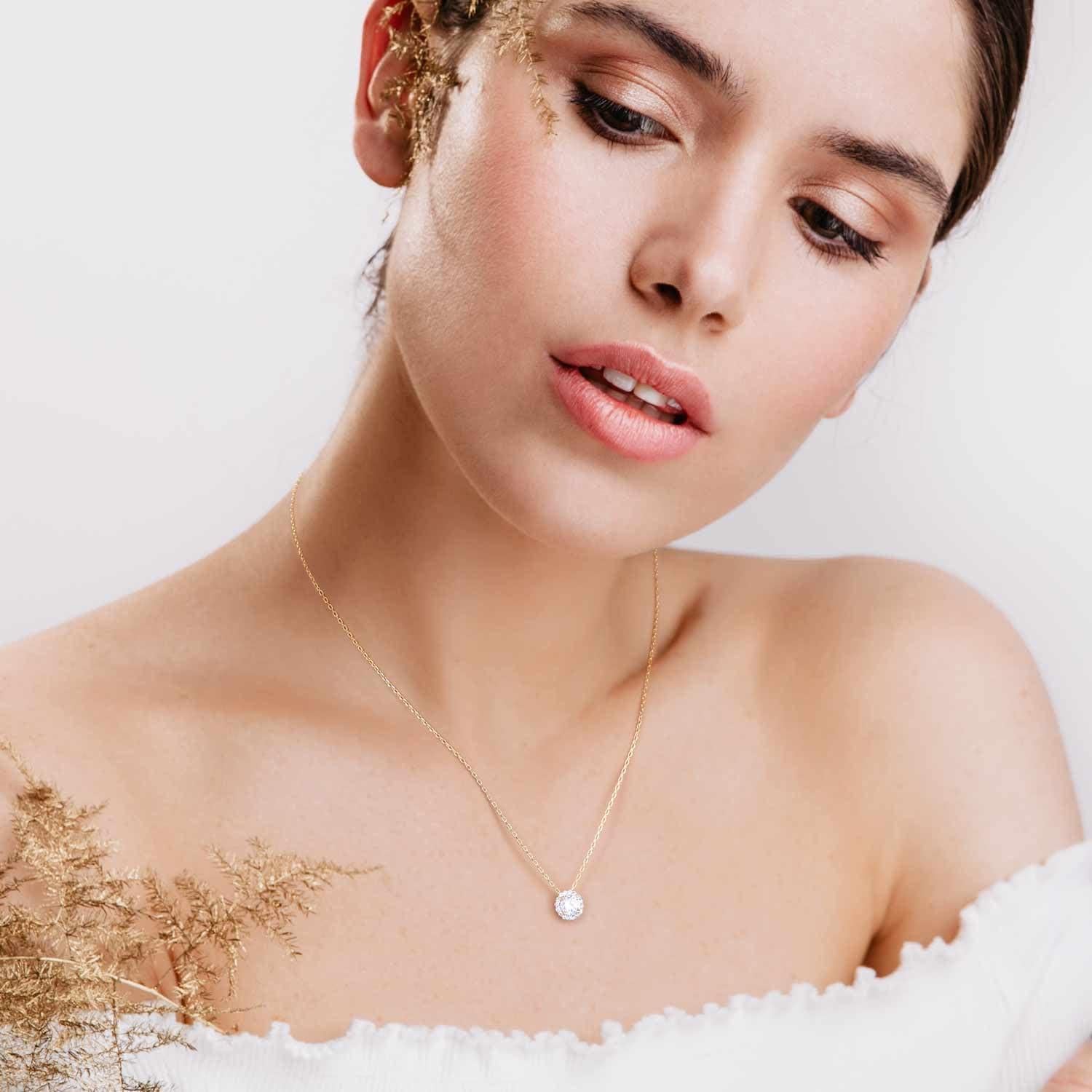 Collar de oro 14K para mujer con cristal 1.5 quilates CZ