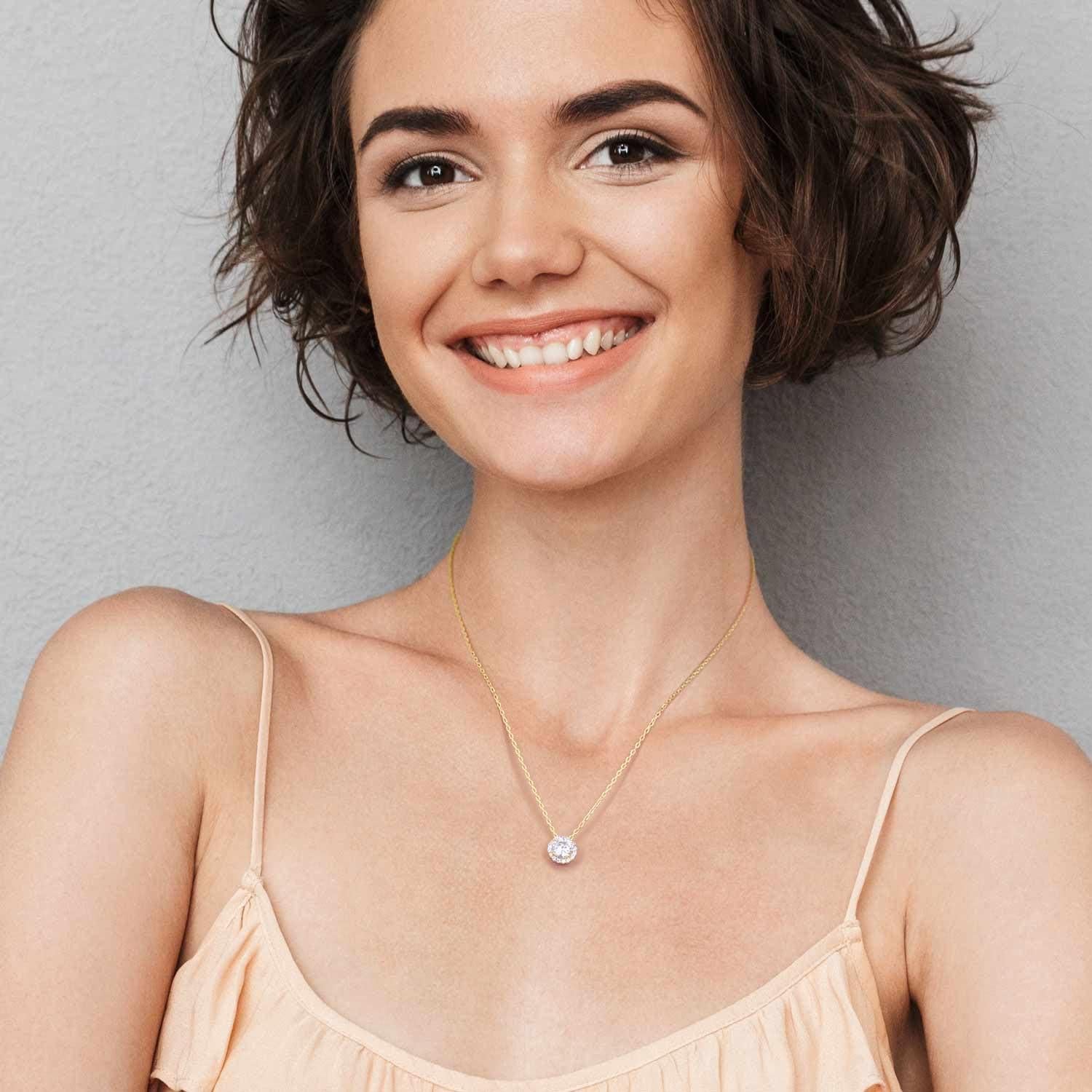 Collar de oro 14K para mujer con cristal 1.5 quilates CZ