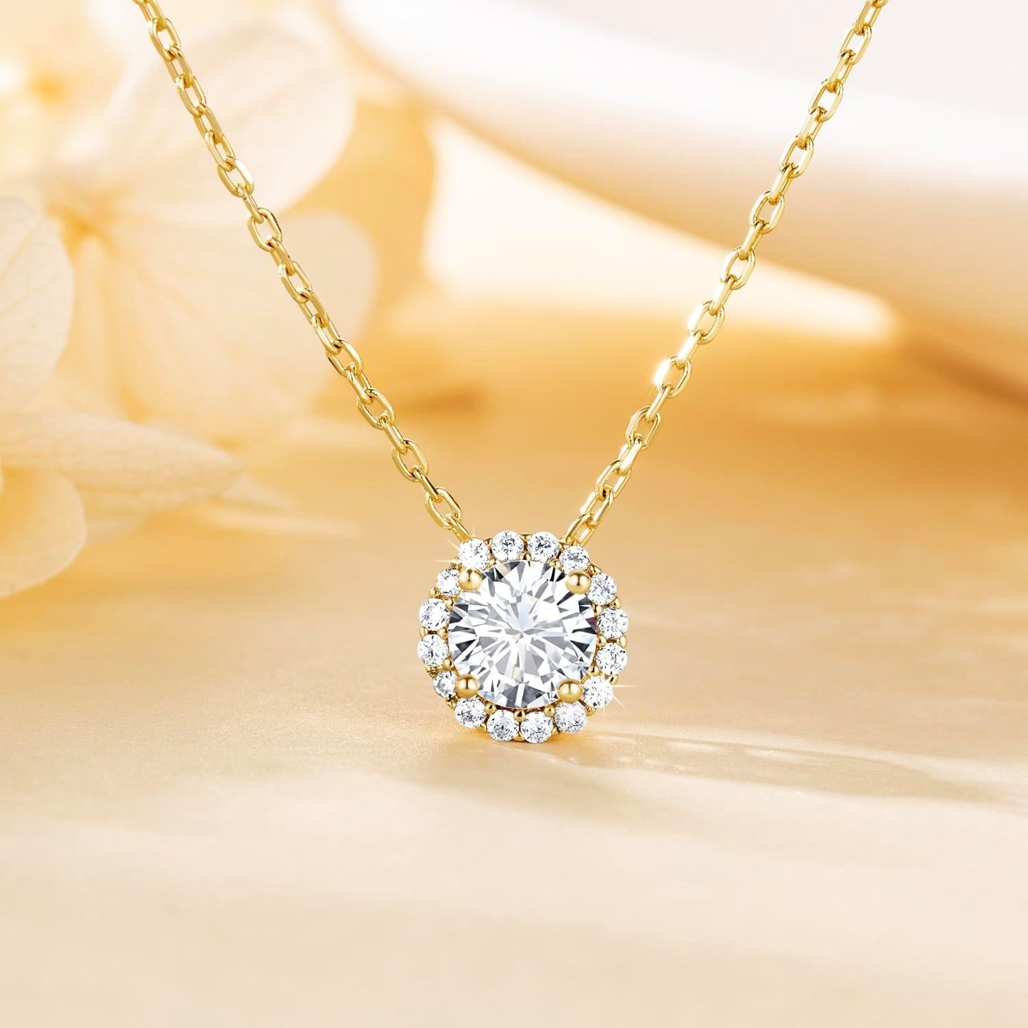 Collar de oro 14K para mujer con cristal 1.5 quilates CZ