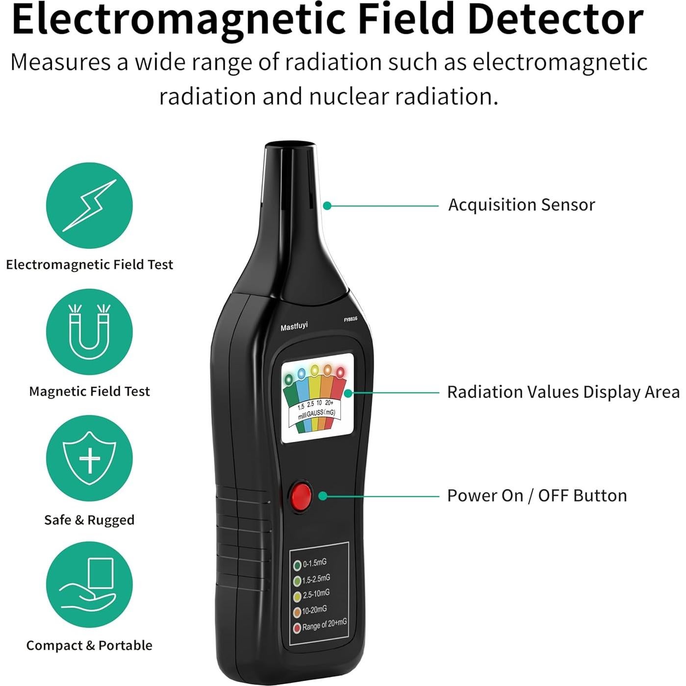 Medidor de EMF Mastfuyi, Detector Electromagnético 30Hz-20kHz