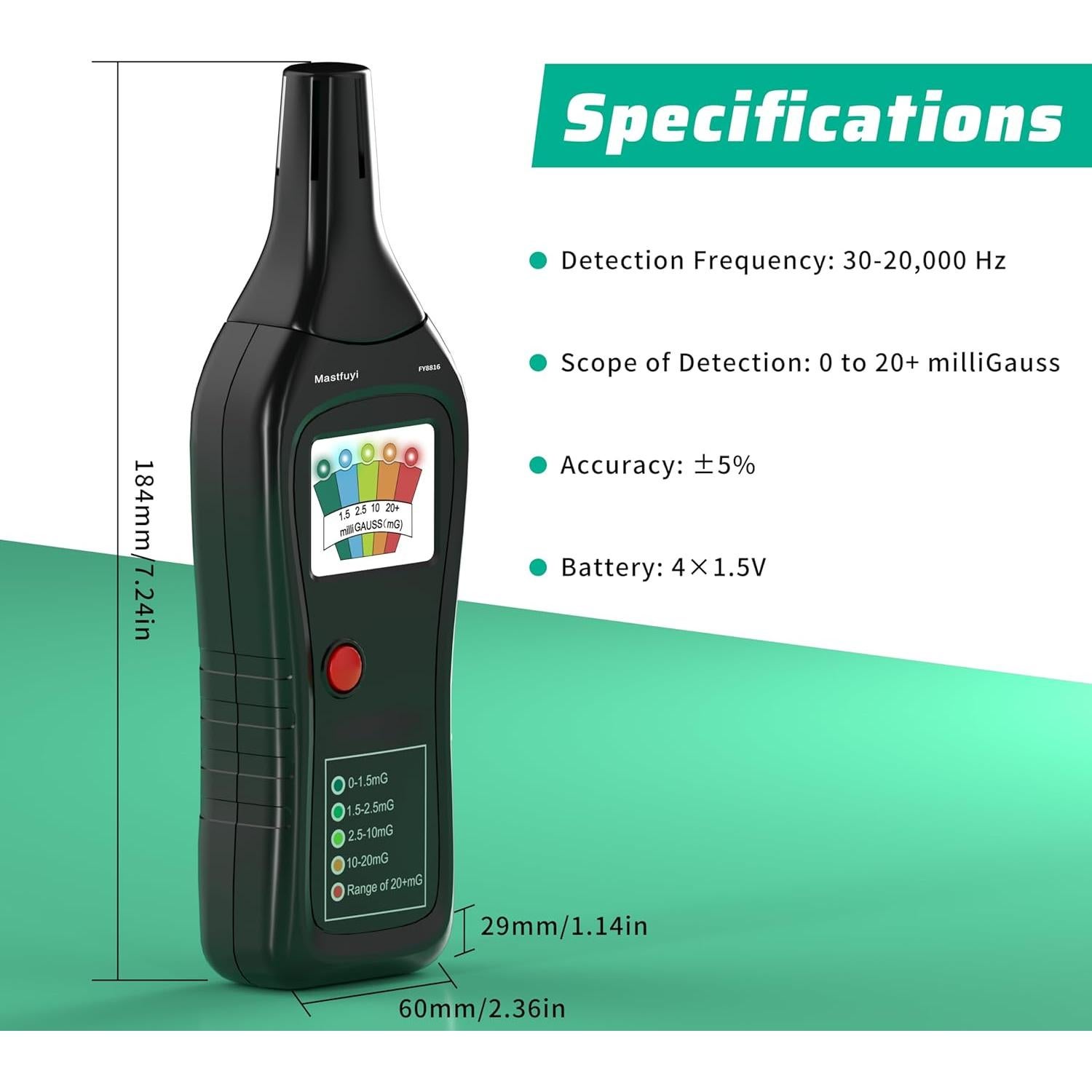 Medidor de EMF Mastfuyi, Detector Electromagnético 30Hz-20kHz