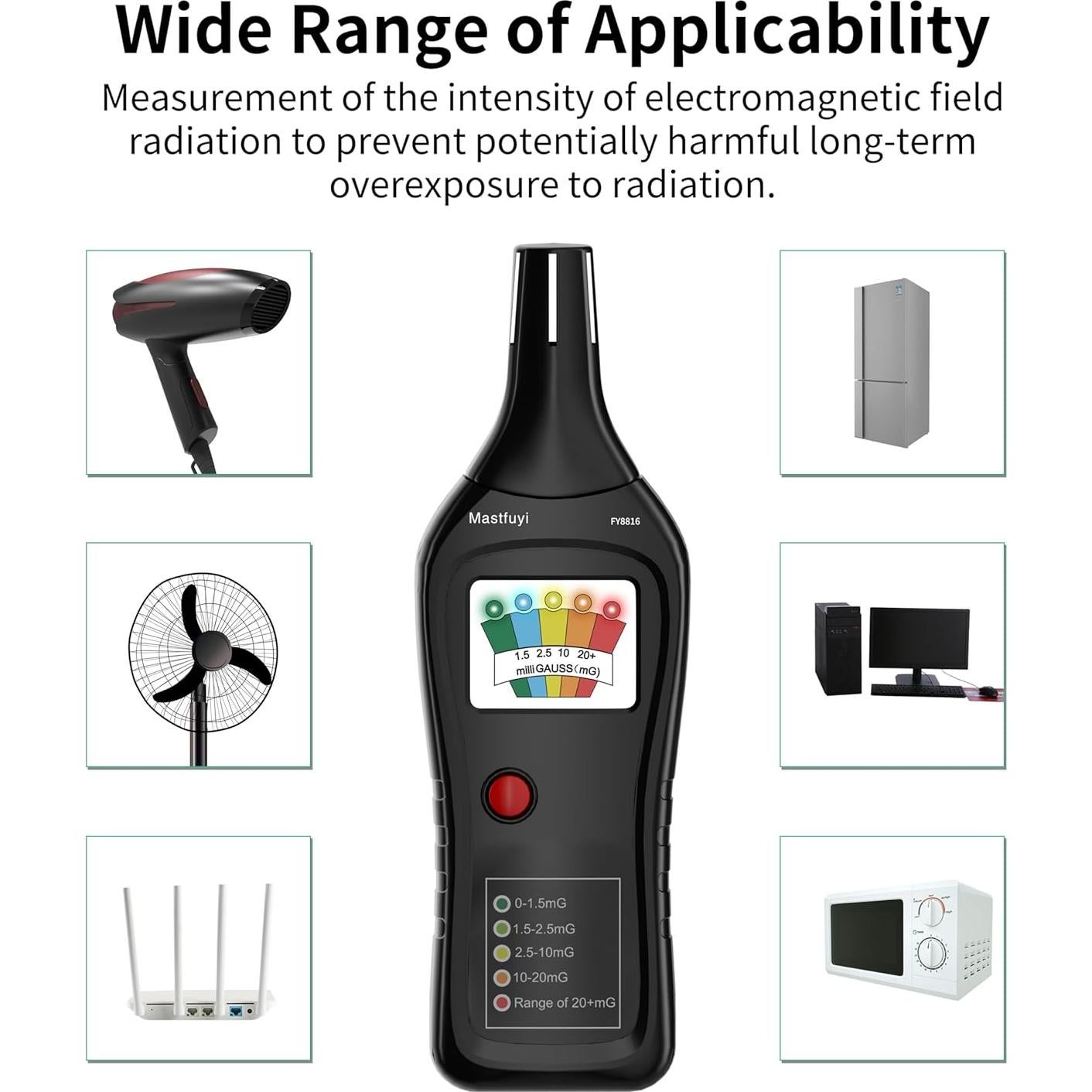 Medidor de EMF Mastfuyi, Detector Electromagnético 30Hz-20kHz