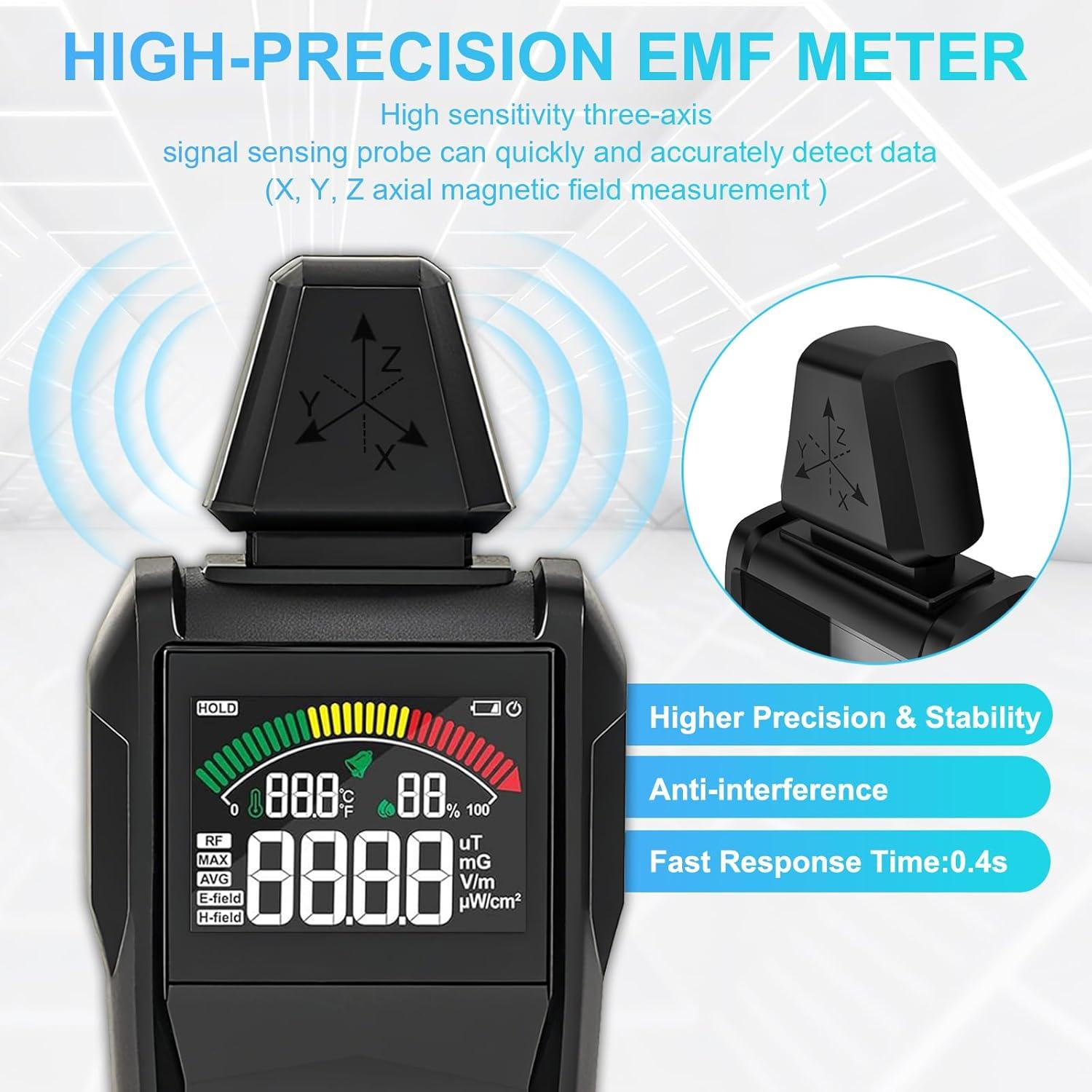 Detector de Radiación EMF 5-en-1 Zzxker - Campo Eléctrico, Magnético, RF, Temperatura y Humedad