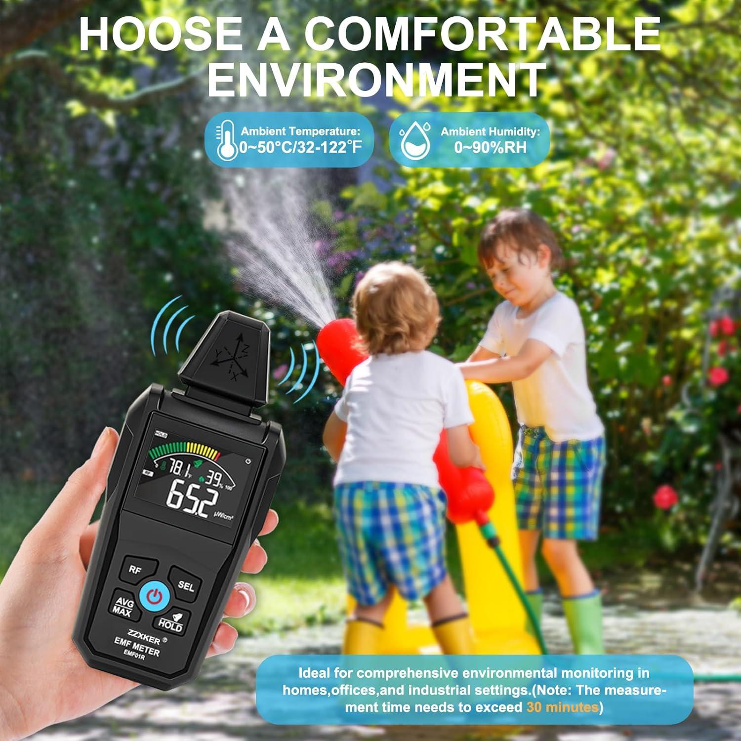 Detector de Radiación EMF 5-en-1 Zzxker - Campo Eléctrico, Magnético, RF, Temperatura y Humedad