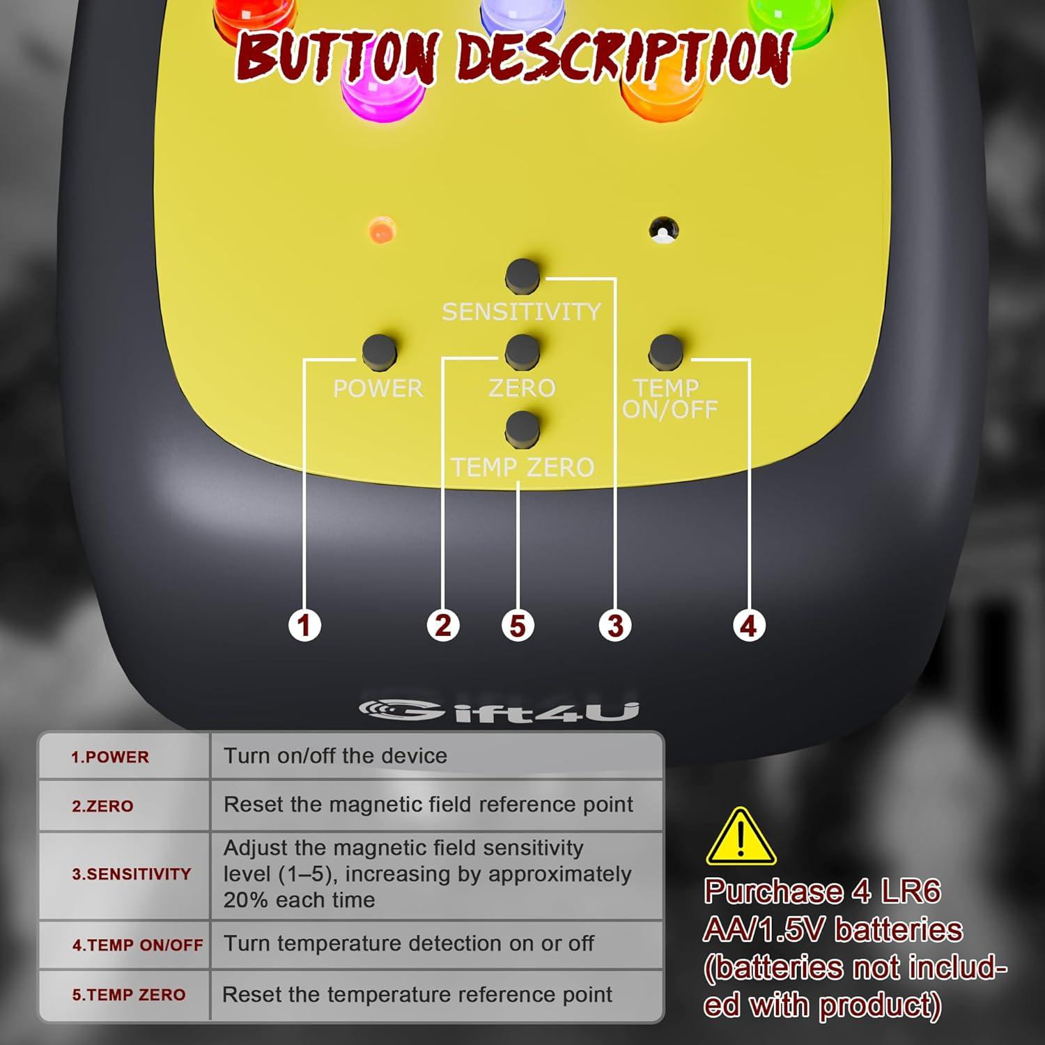 Detector de Fantasmas Gift4U EMF y Temp Portátil 5 Niveles