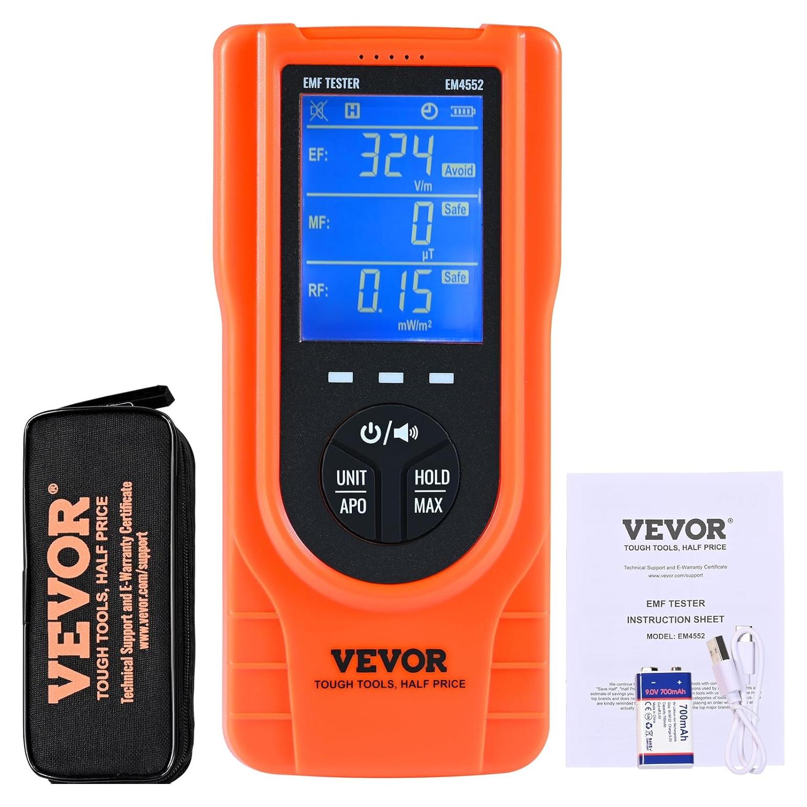 Medidor EMF VEVOR EM4552 Portátil 5Hz-3.5GHz LCD Recargable