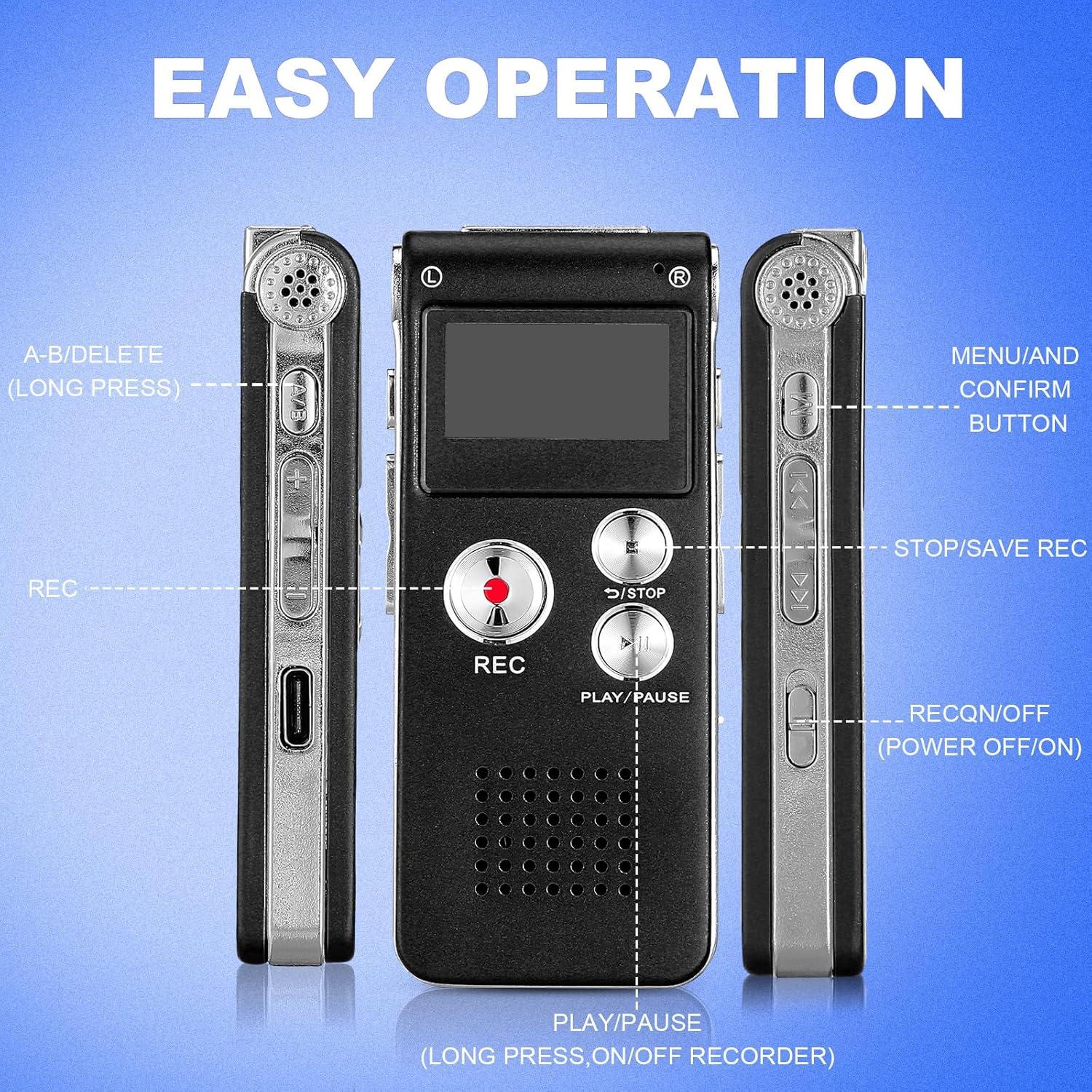 Grabadora Digital EVP Tellegloww 8GB Activada por Voz Negra