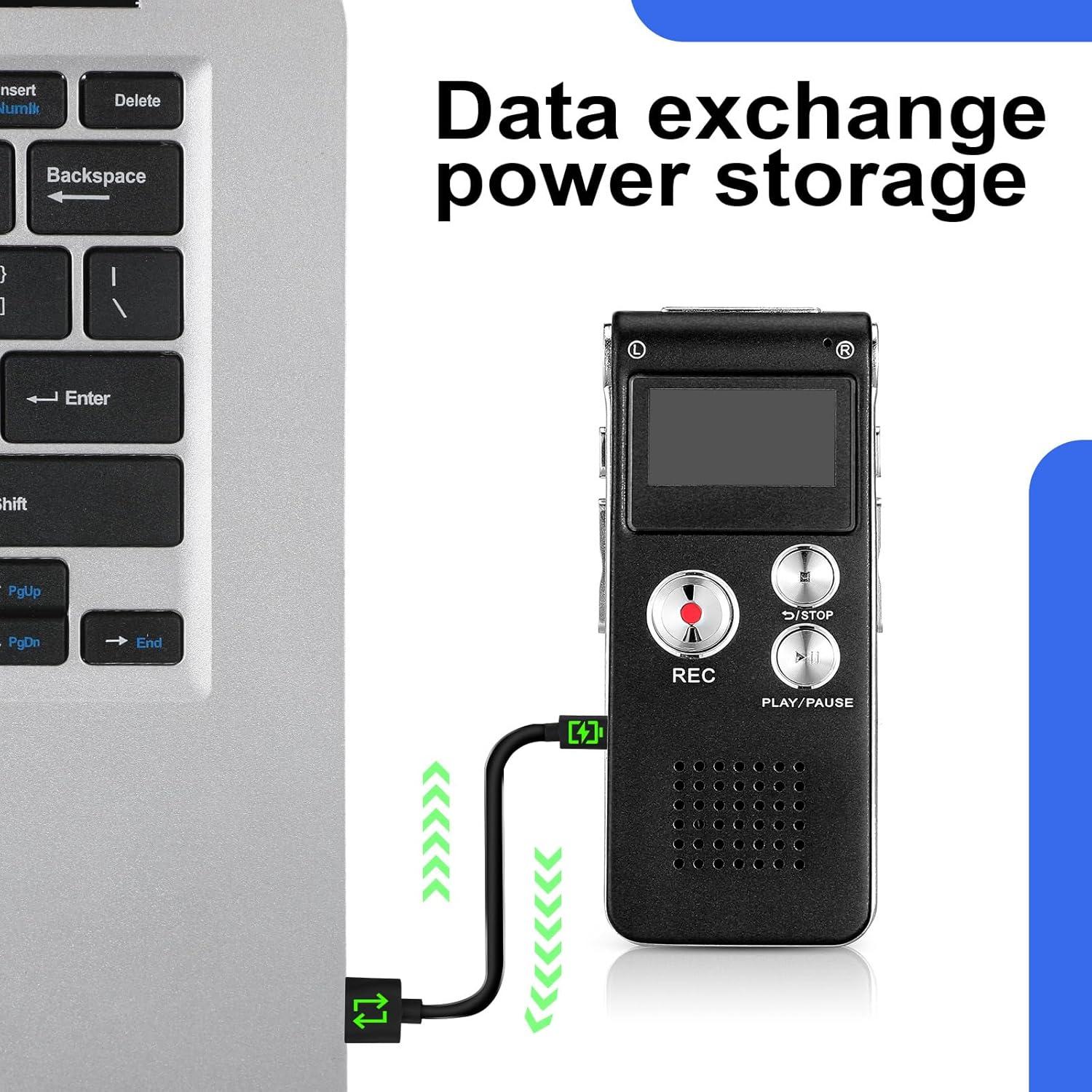 Grabadora Digital EVP Tellegloww 8GB Activada por Voz Negra