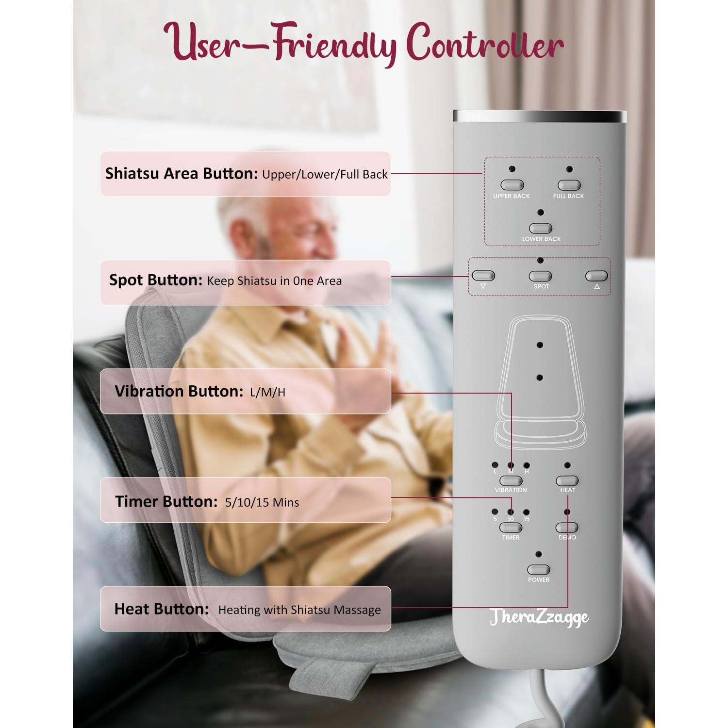 Masajeador de Espalda Shiatsu THERAZZAGGE TZ-2208 con Calor