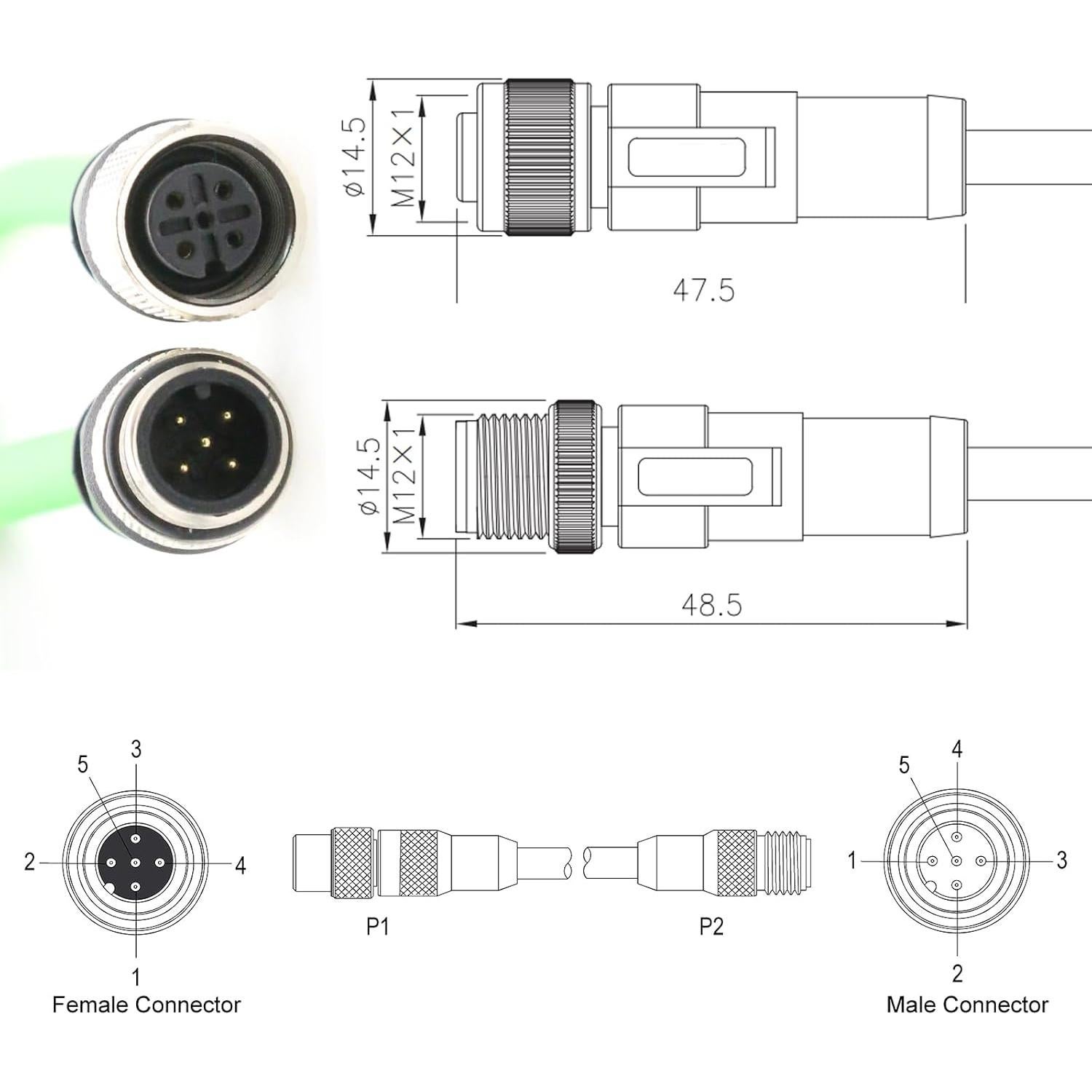 Cable Ethernet M12 HangTon 5M Blindado Impermeable CAT6