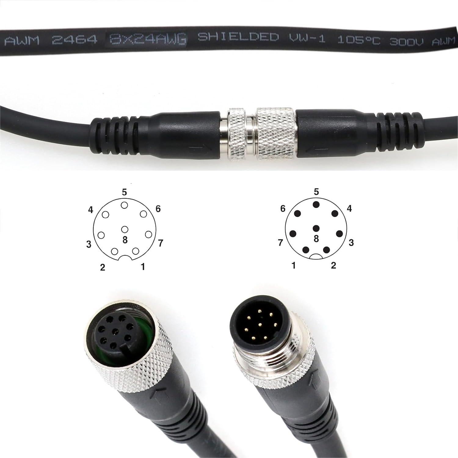 Cable M12 A Coded 8 Pines Hembra a Macho 25m HangTon Connect