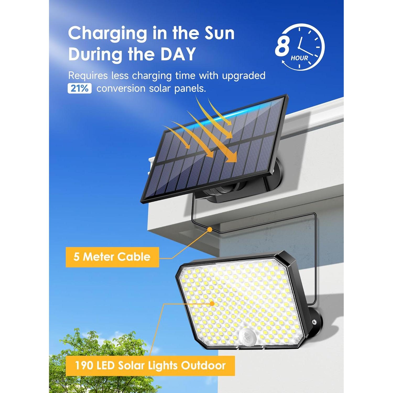 Luces Solares Exteriores One Fire 190LED 1500LM IP65 con Control Remoto