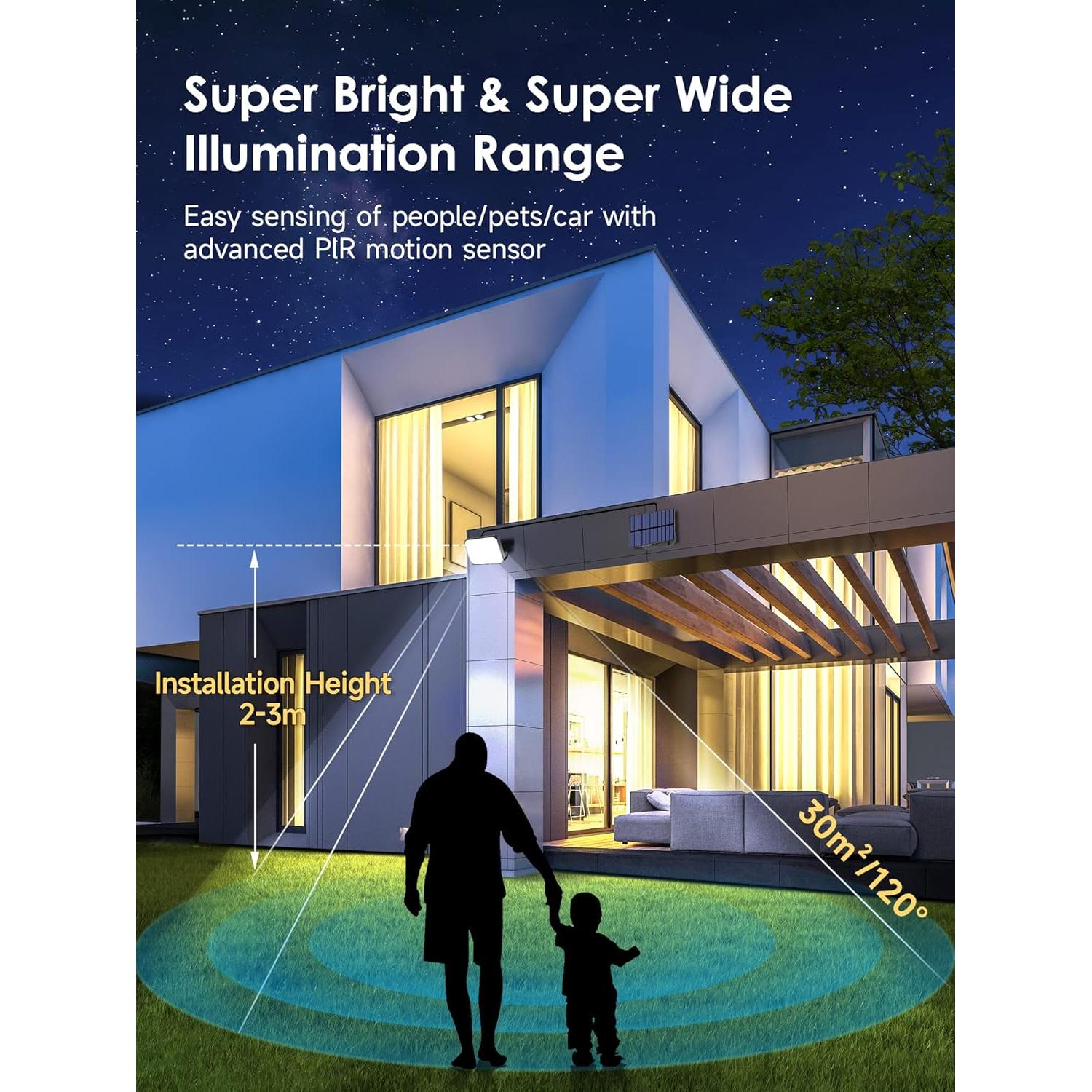 Luces Solares Exteriores One Fire 190LED 1500LM IP65 con Control Remoto