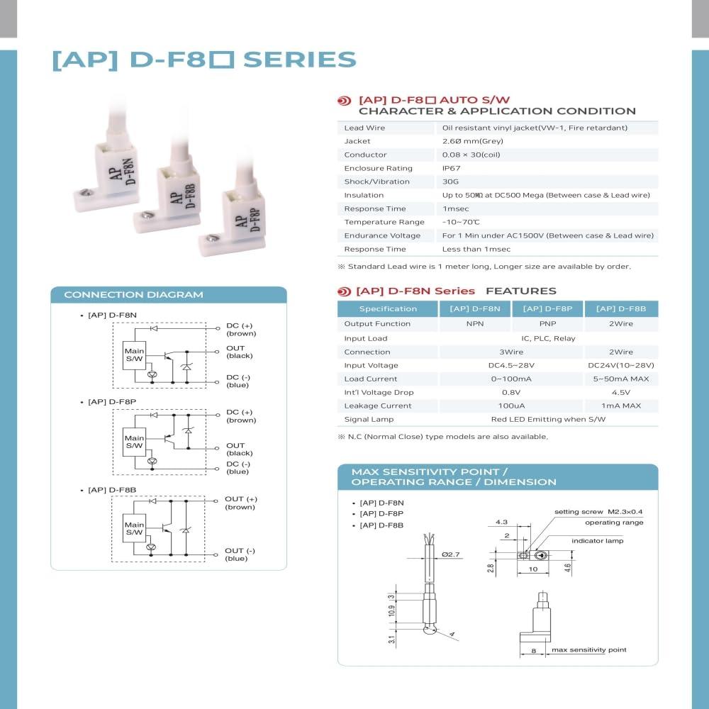 Interruptor Automático SAEWON D-F8P para Cilindros Neumáticos IP67
