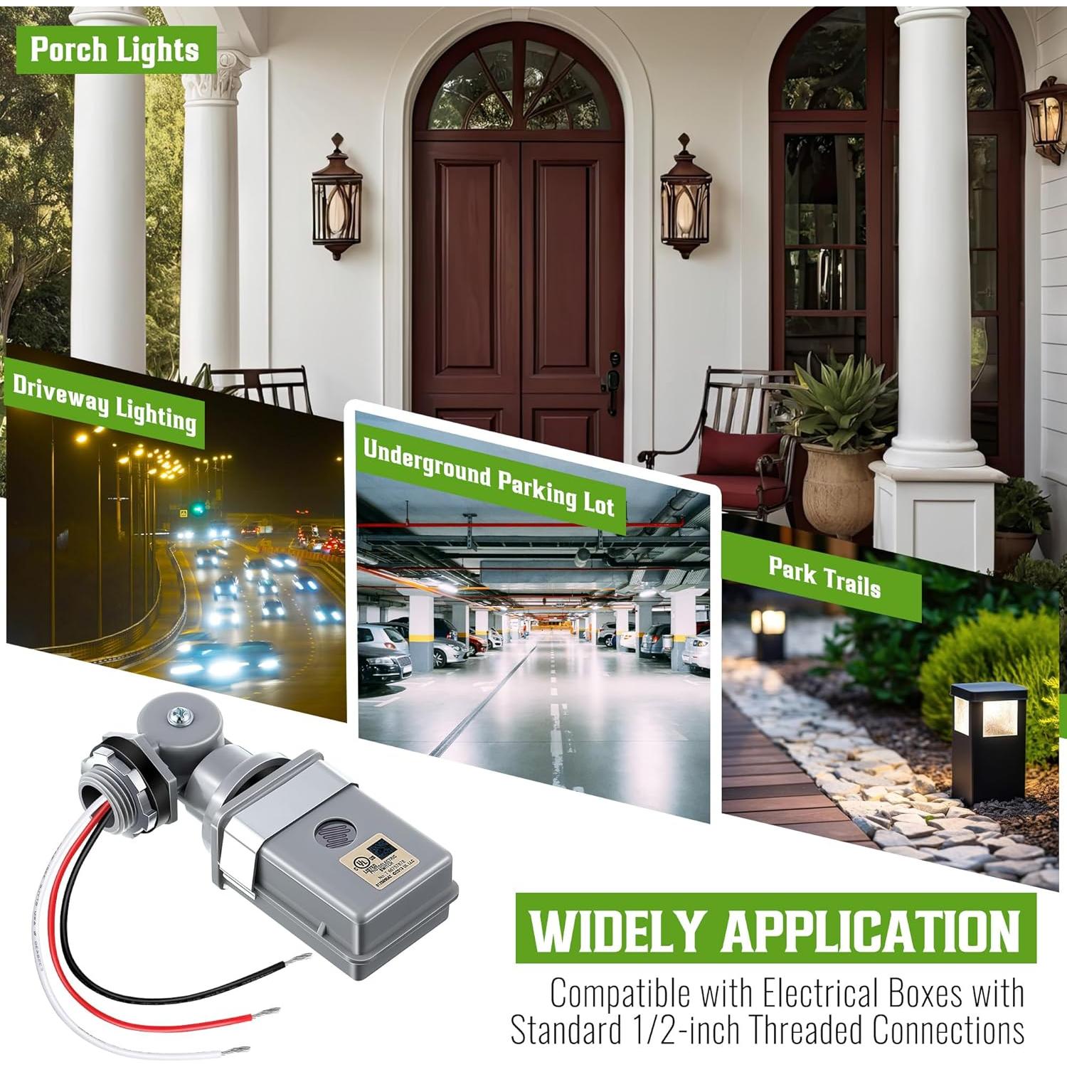 Paquete de 2 Sensores Fotocélula Ceoighe IP54 1800W