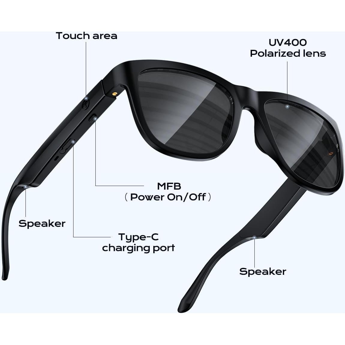 Gafas de Sol Inteligentes XO con Bluetooth y UV400 - Negro