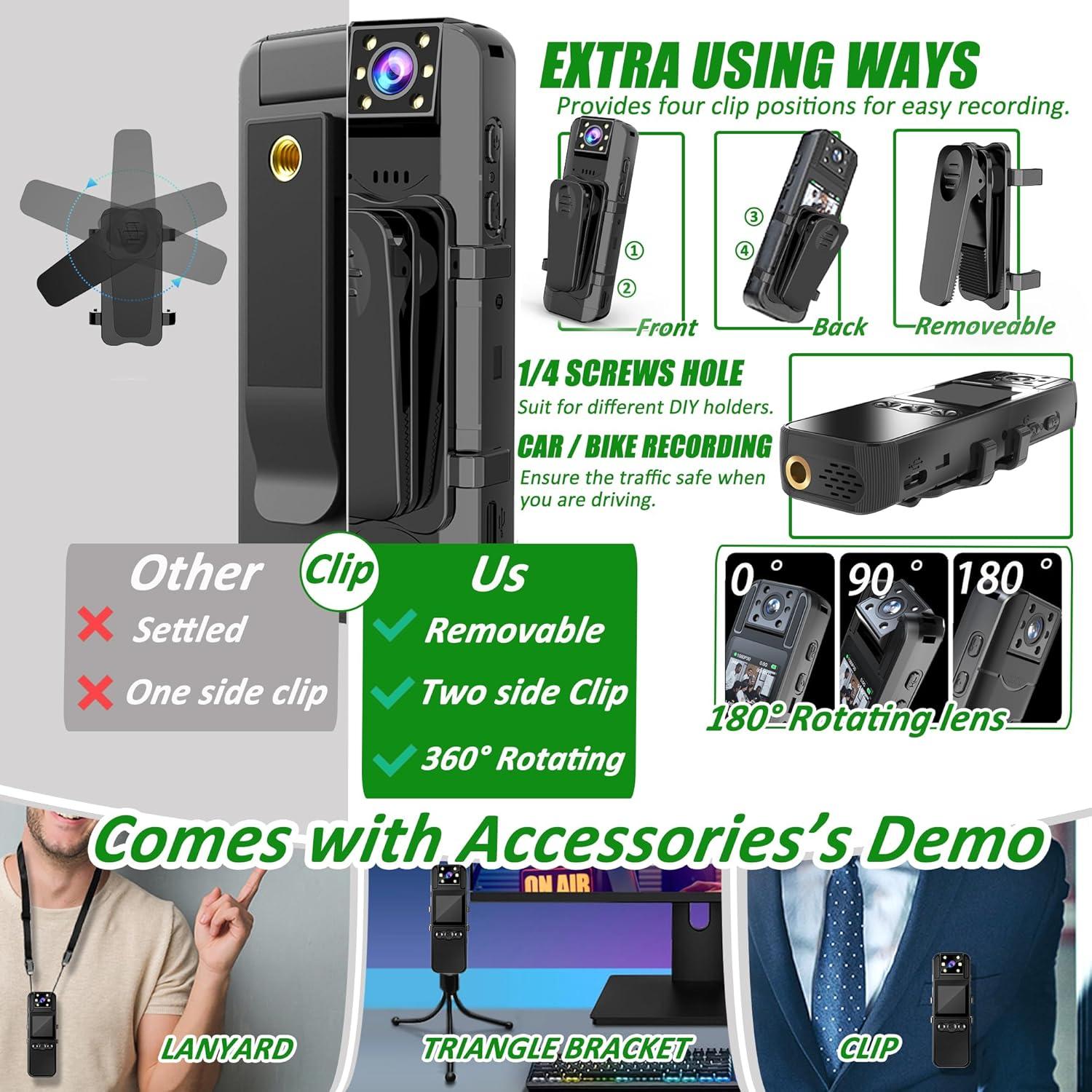 Cámara Corporal KSADBOSSBO H82 HD 1080P con 128GB