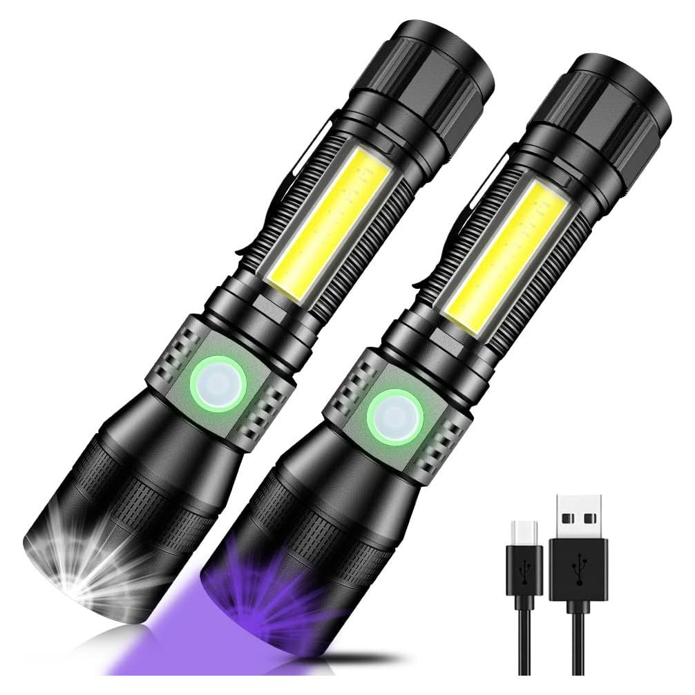 Linterna UV Spriak 2-Pack Recargable USB 7 Modos Impermeable