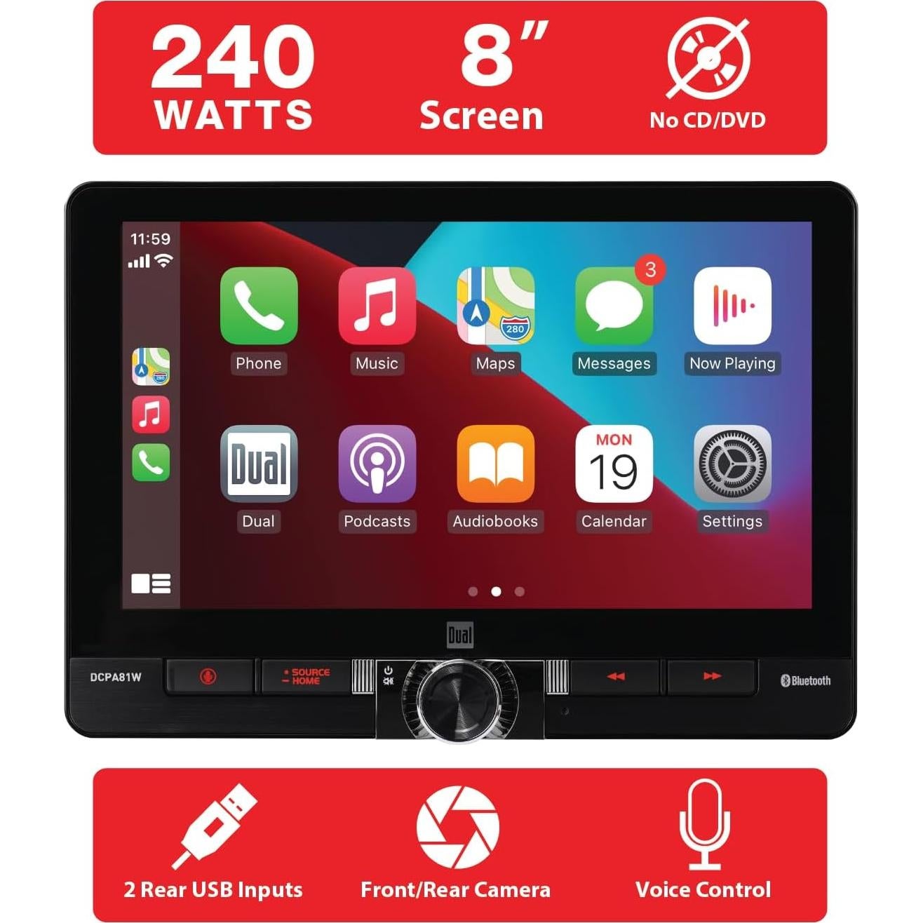 Estéreo de Coche Dual DCPA81W 8" Pantalla Táctil Bluetooth