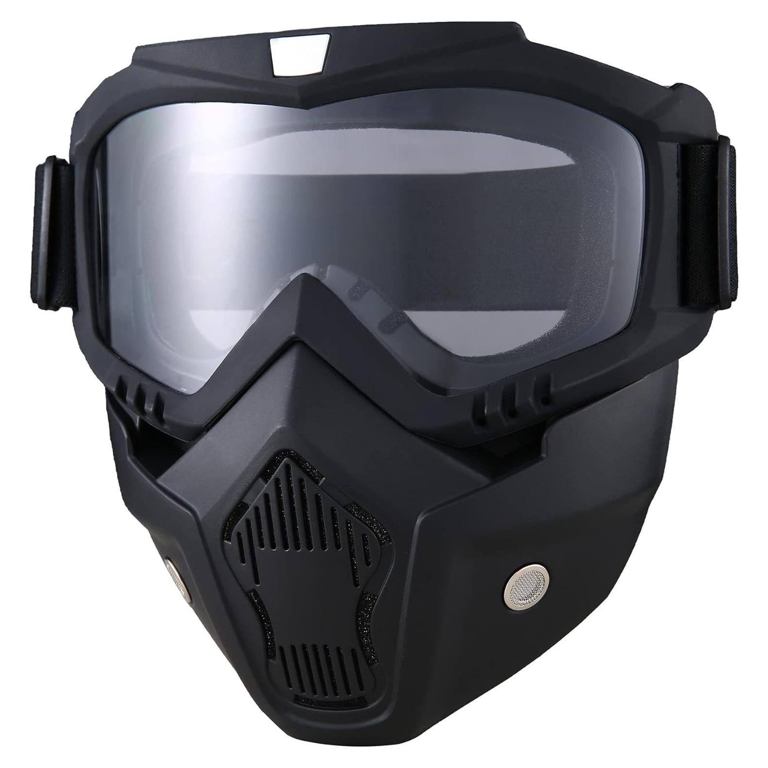 Gafas de Moto con Máscara Facial Removible - Negro Lente Clara