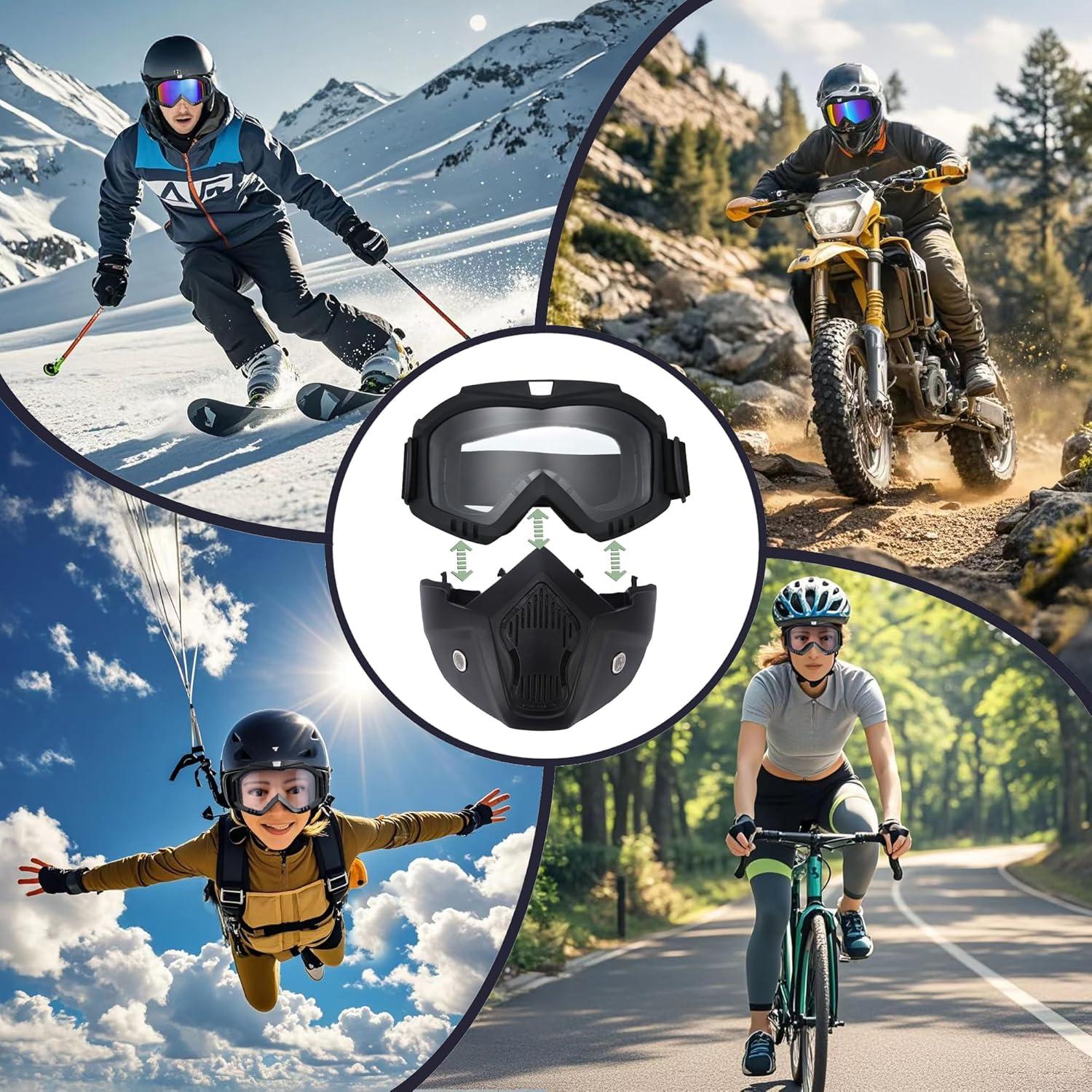 Gafas de Moto con Máscara Facial Removible - Negro Lente Clara