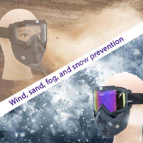 Gafas de Moto con Máscara Facial Removible - Negro Lente Clara