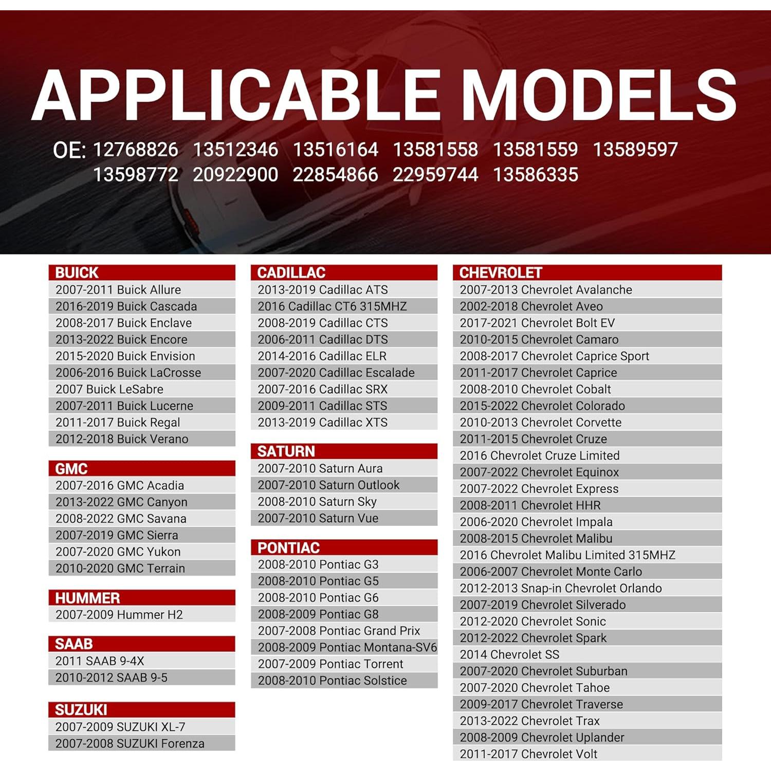 Sensor TPMS GM CARORAV 4 PCS Reemplazo 315MHz