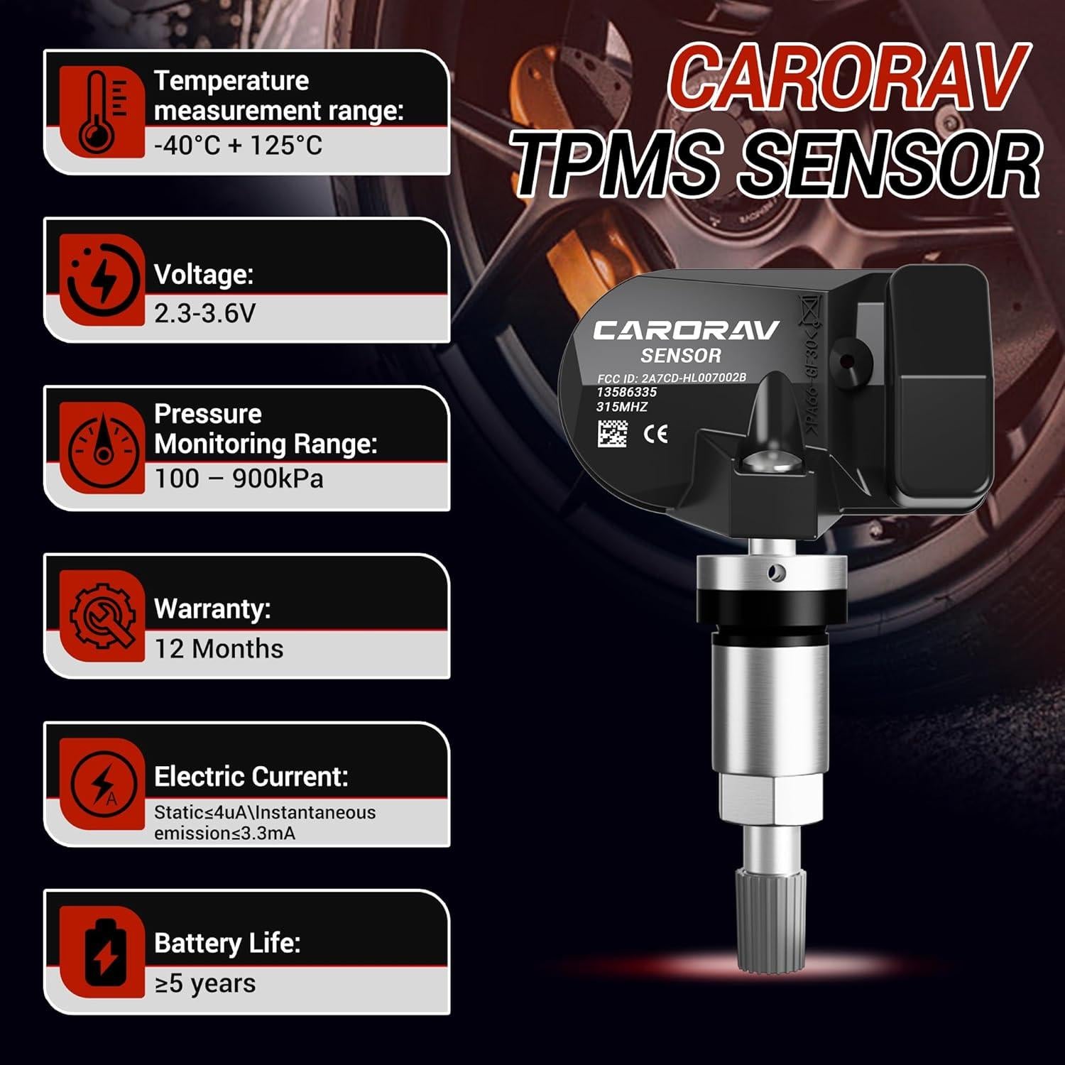 Sensor TPMS GM CARORAV 4 PCS Reemplazo 315MHz