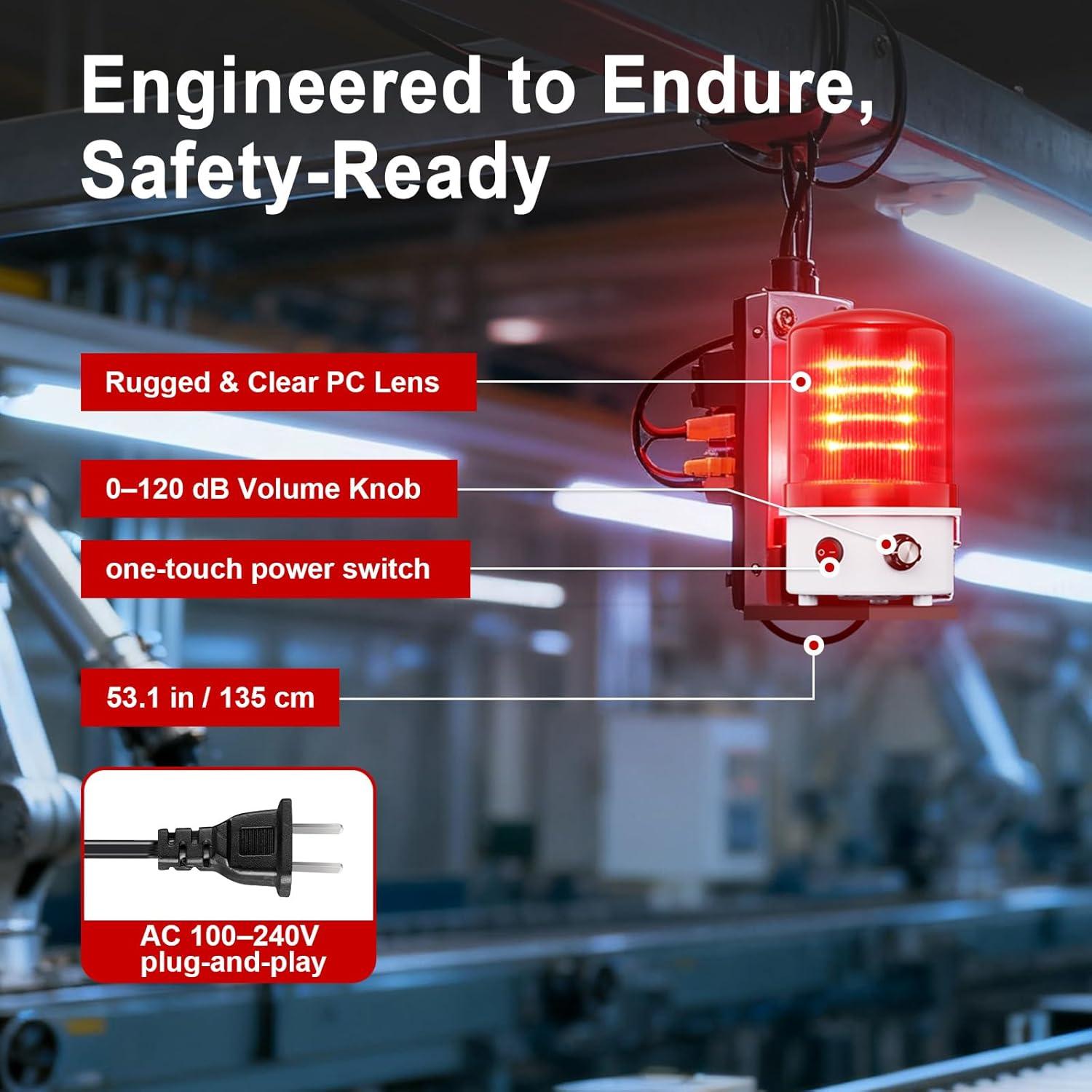 Sirena de Advertencia LED HSYFUNA 0-120 dB Estroboscópica IP65