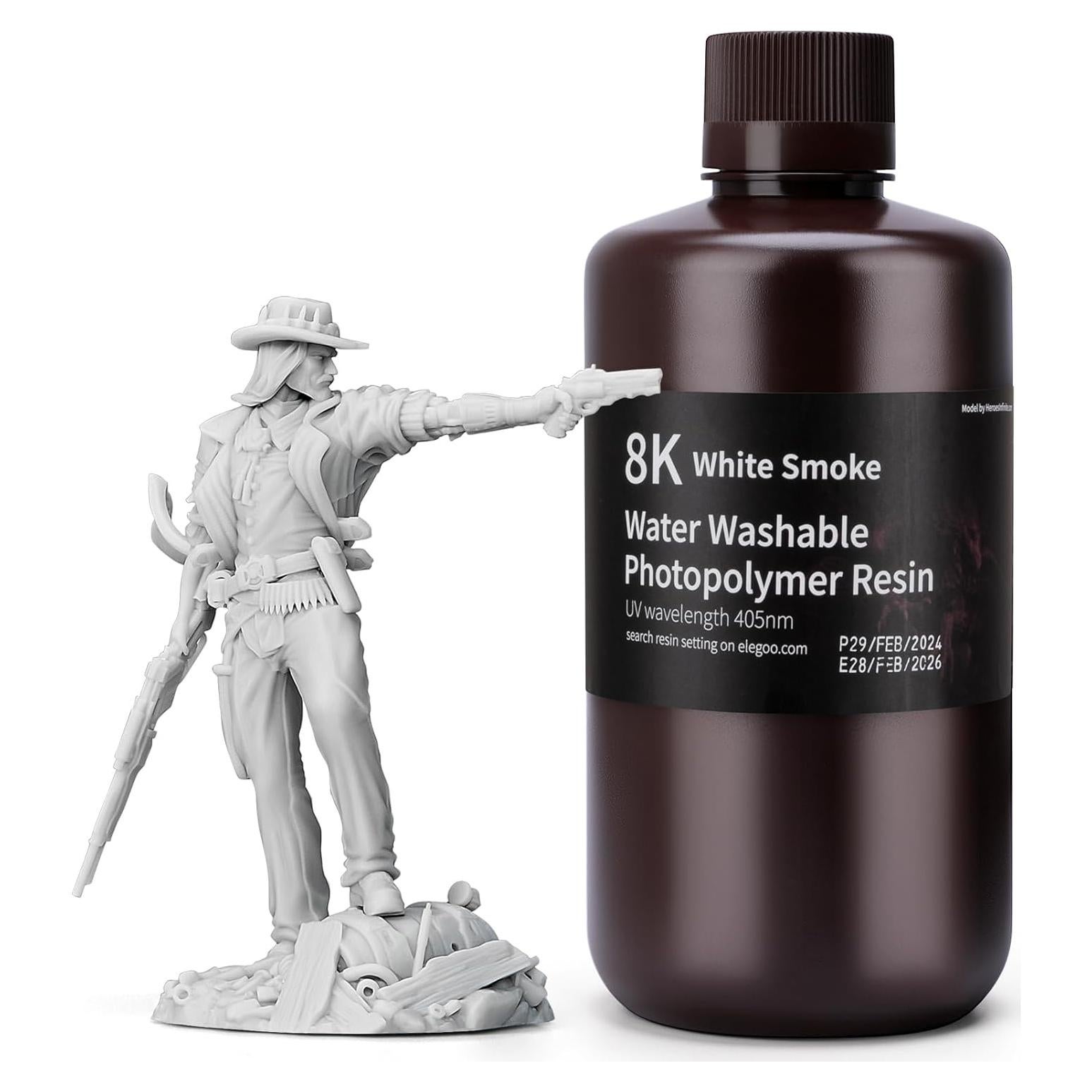 Resina 3D ELEGOO Lavable 1000g Humo Blanco 8K UV-LCD