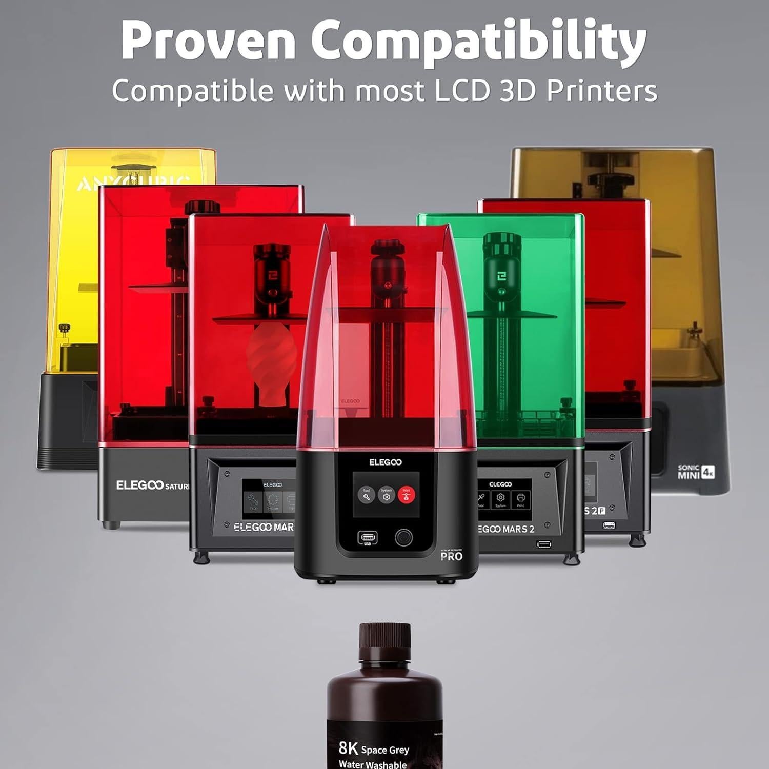 Resina 3D ELEGOO Lavable 1000g Humo Blanco 8K UV-LCD