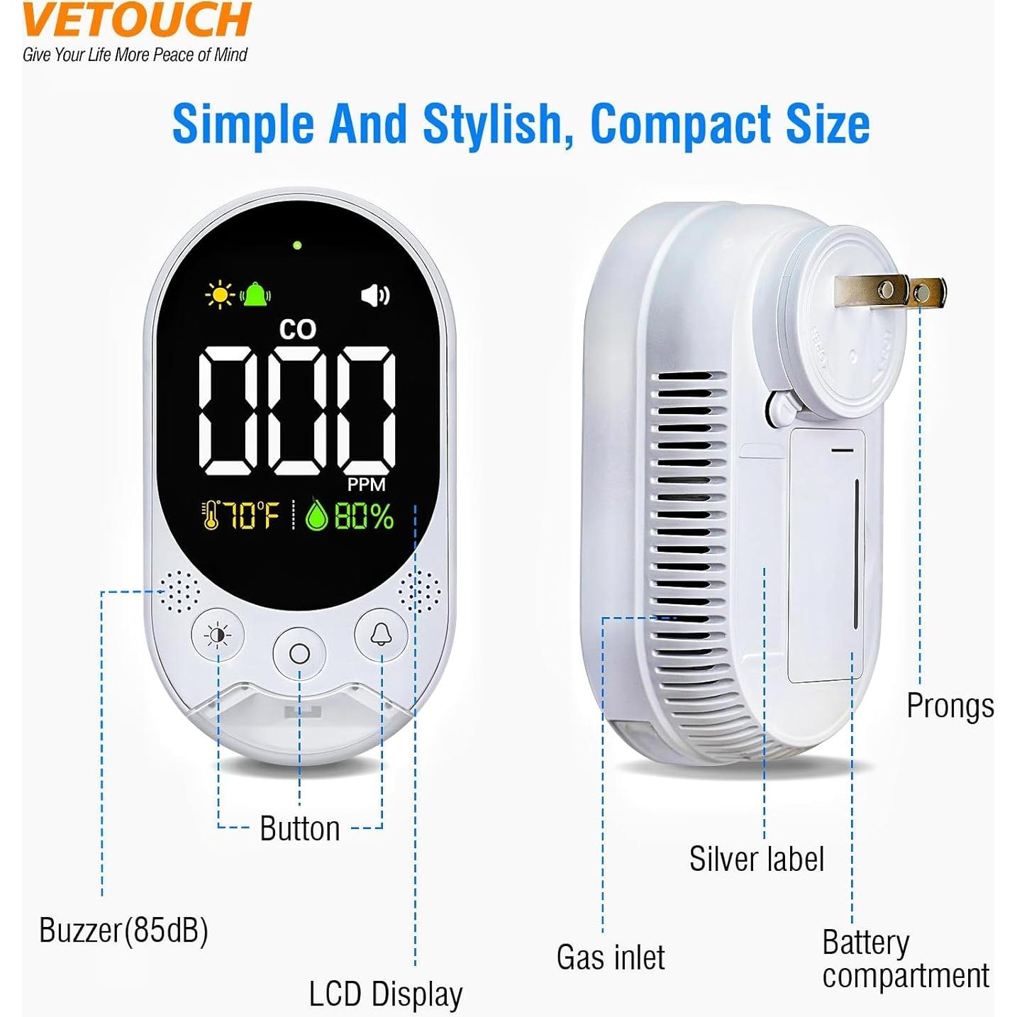 Detector de Monóxido de Carbono VETOUCH L6098 Portátil