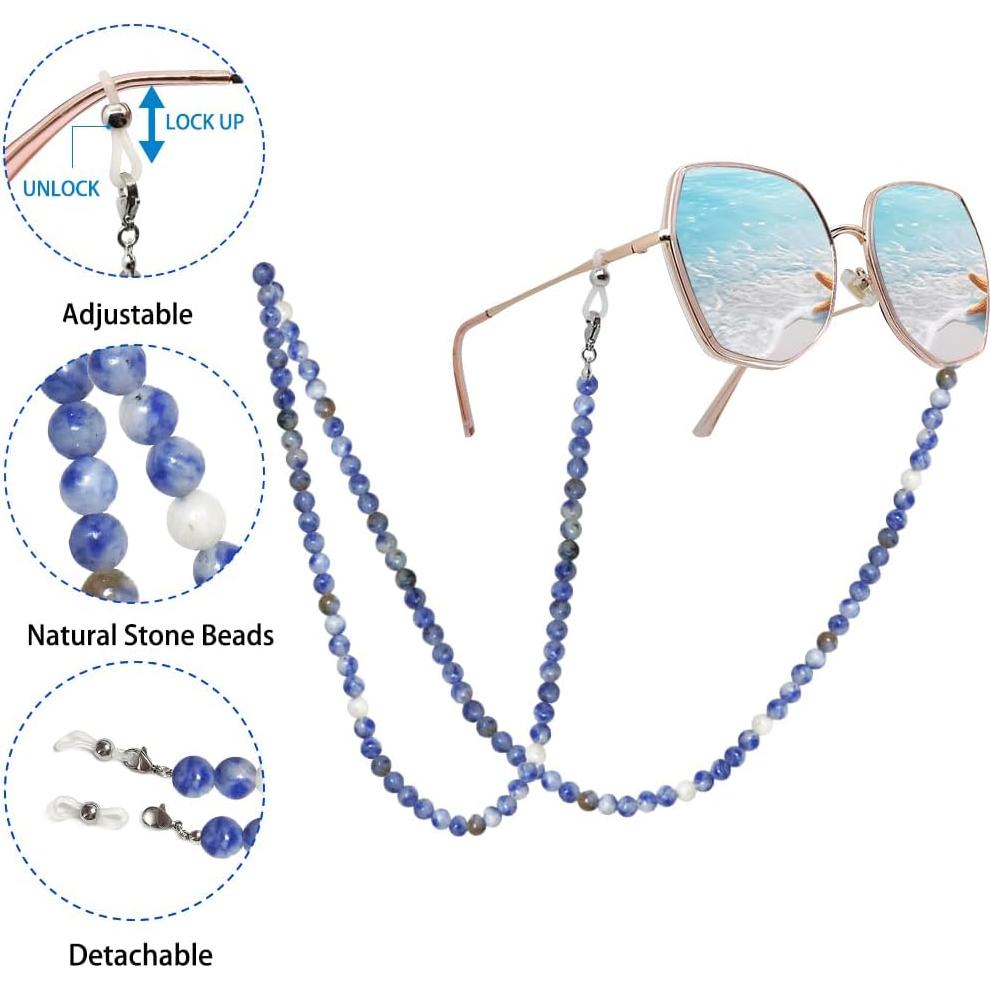 Cadena de Gafas LuReen Sodalita Azul y Blanca 73.66 cm